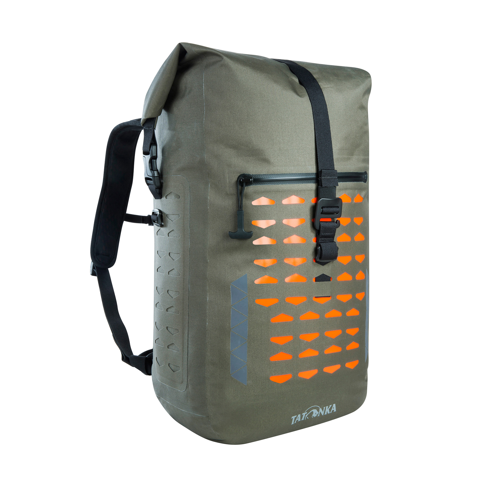 Tasche, Rucksack, Tatonka Commuter Rolltop 30 WP stone grey olive grau Tagesrucksäcke - Ansicht seitlich-vorne