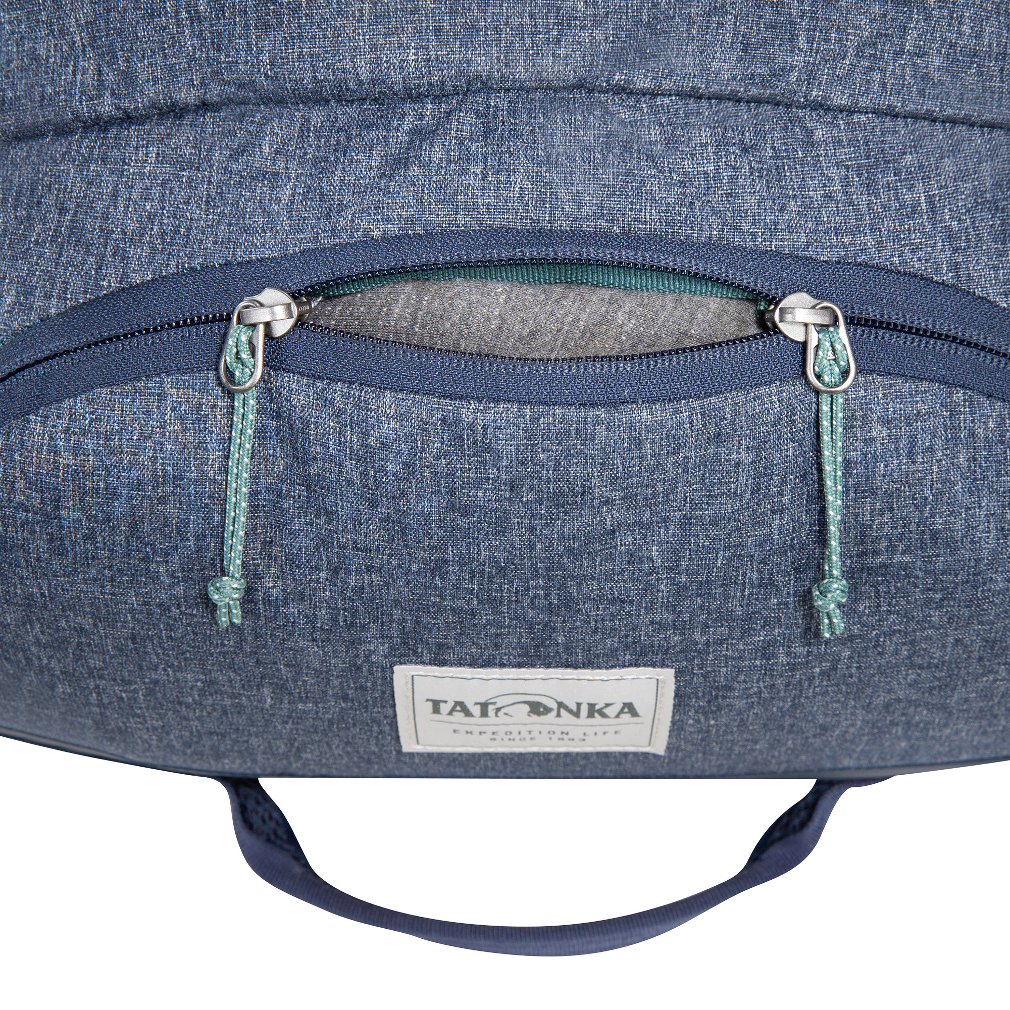 Rucksack, Denim, Reißverschluss, Kordelzug, Label, Tatonka Duffle Bag 45 navy blue blau Reisetaschen - Detailansicht