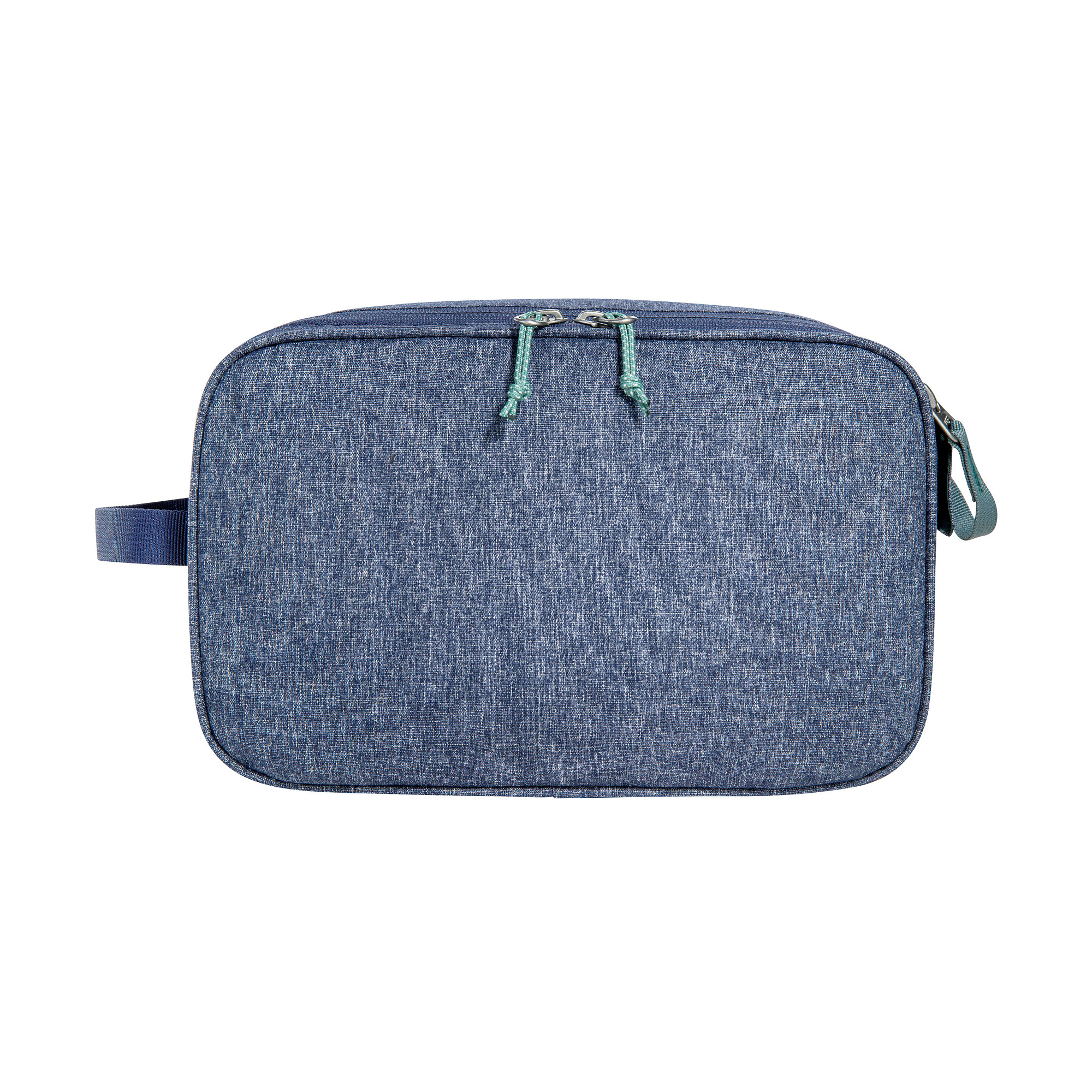 Kulturbeutel, Kosmetiktasche, Denim-Optik, Reissverschluss, Gurtband, Tatonka Cosmetic Double Zip Pouch navy blue blau Kulturbeutel - Ansicht frontal-hinten