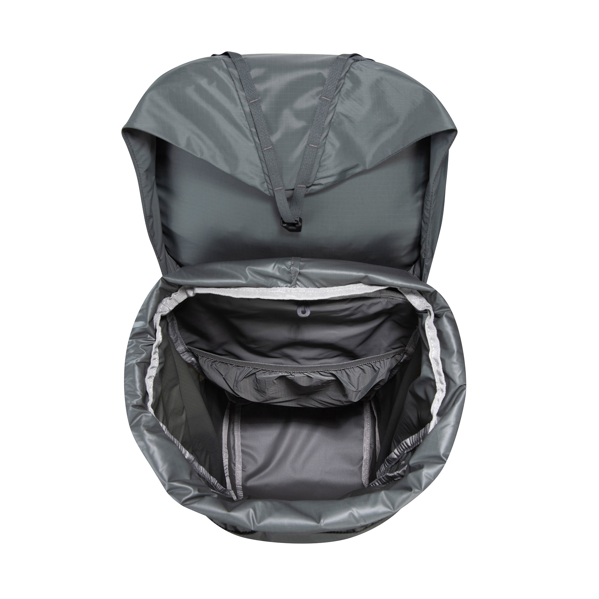 Rucksack, Innenfach, Graugrün, Reißverschluss, Rucksackampe, Tatonka Pyrox Lite 48+10 titan grey grau - Detailansicht