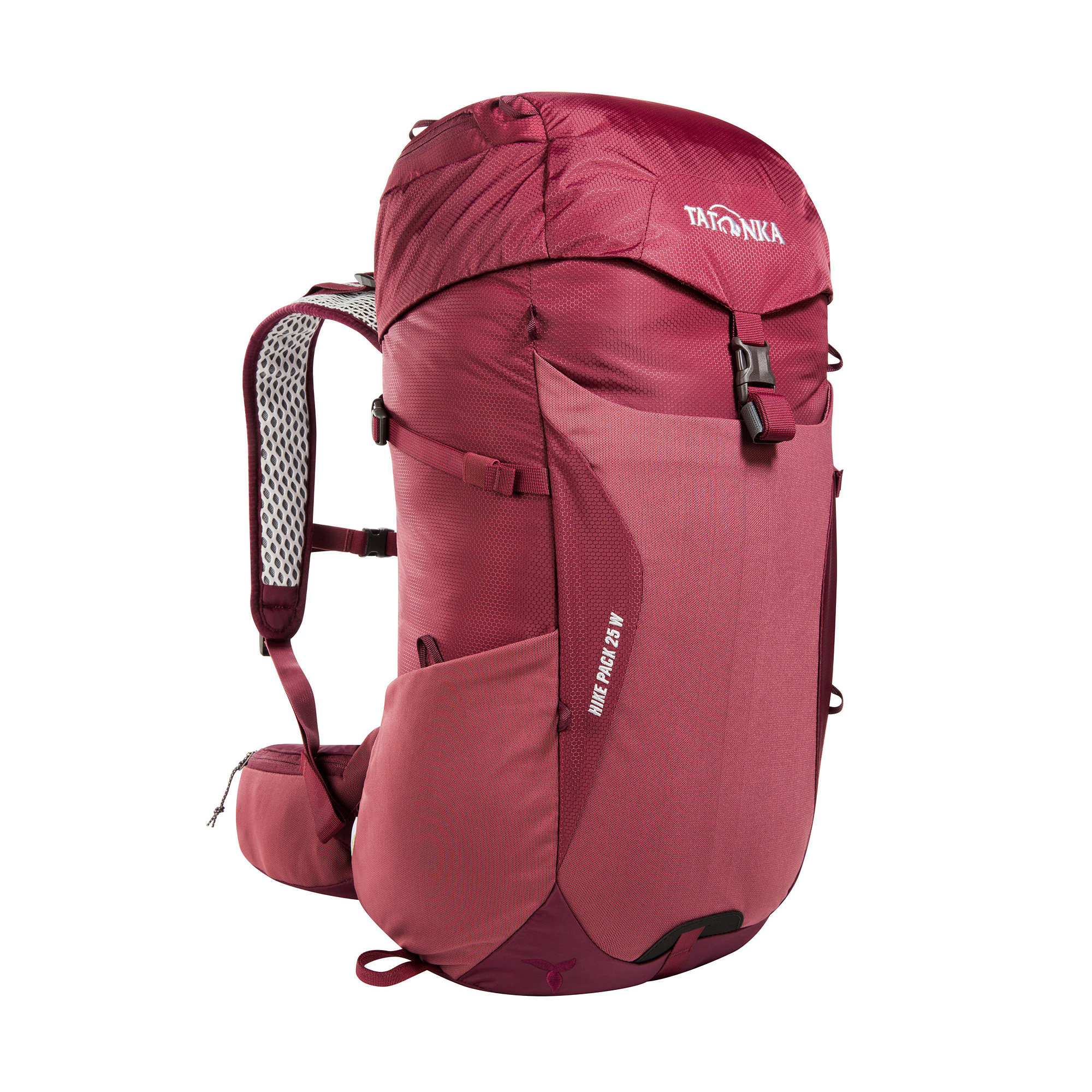 Tatonka Hike Pack 25 Women bordeaux red rot Wanderrucksäcke - Ansicht seitlich-vorne Tasche, Rucksack, Tatonka Hike Pack 25 Women bordeaux red rot Wanderrucksäcke - Ansicht seitlich-vorne