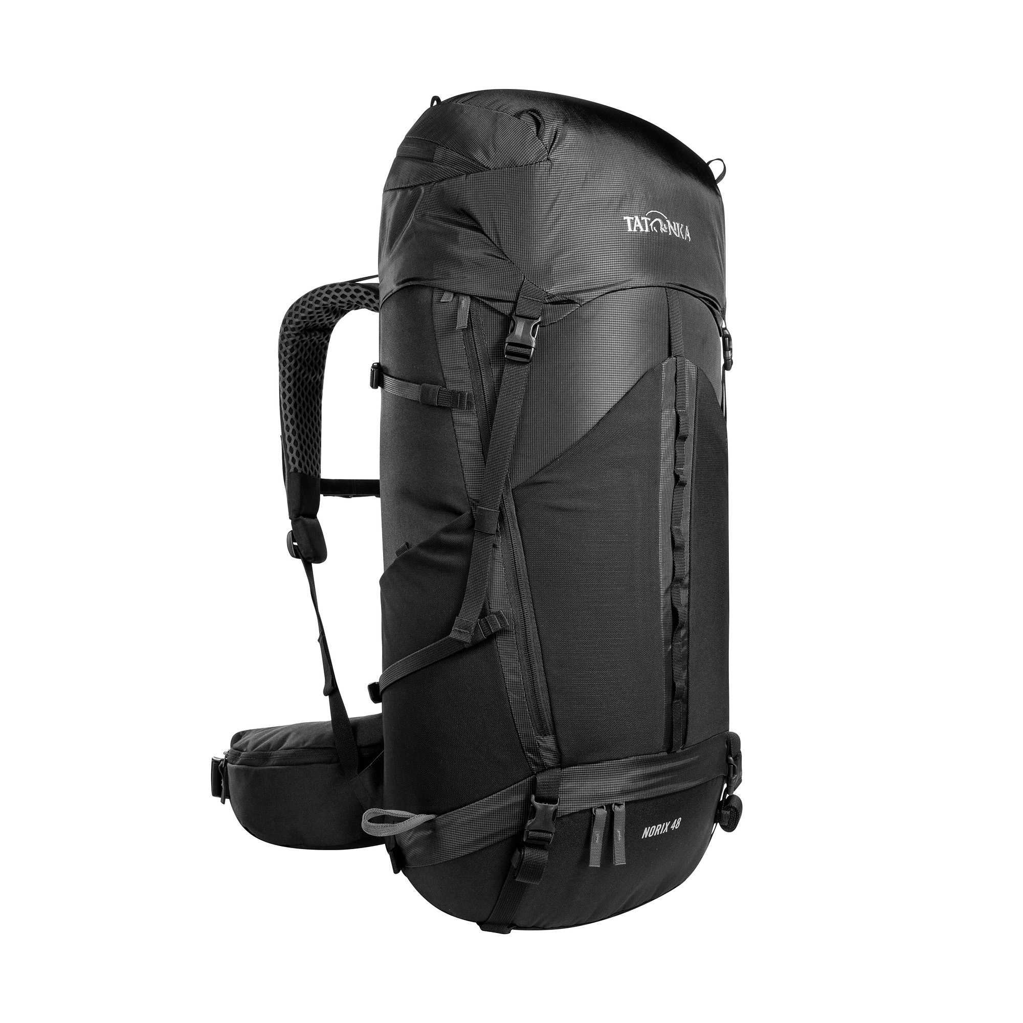 Tatonka Norix 48 black schwarz Trekkingrucksäcke - Ansicht seitlich-vorne Tasche, Rucksack, Tatonka Norix 48 black schwarz Trekkingrucksäcke - Ansicht seitlich-vorne