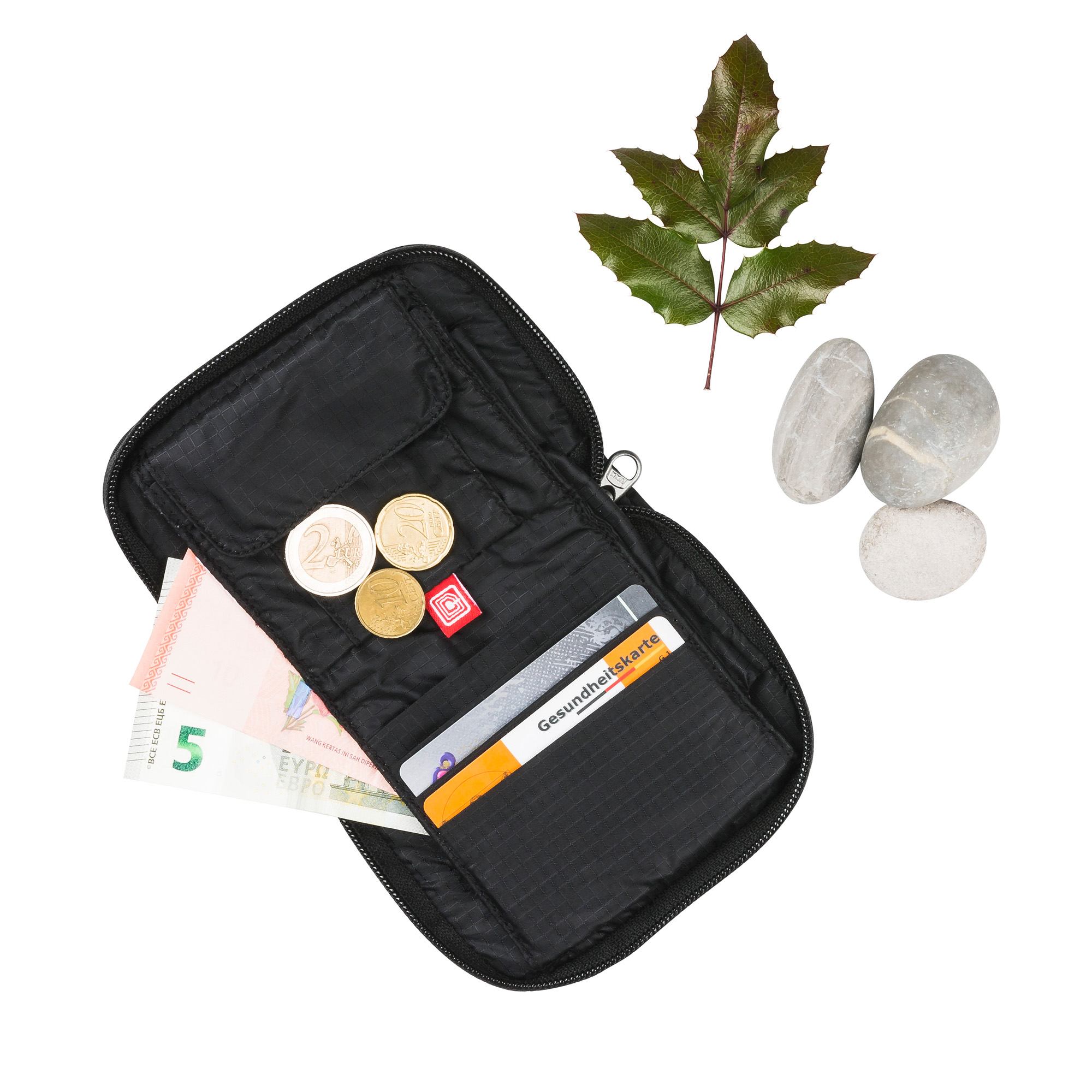 Tatonka Zip Money Box RFID B black schwarz Geldbeutel - Ansicht frontal-vorne Zubehor, Blatt, Pflanze, Geldbörse, Tatonka Zip Money Box RFID B black schwarz Geldbeutel - Ansicht frontal-vorne