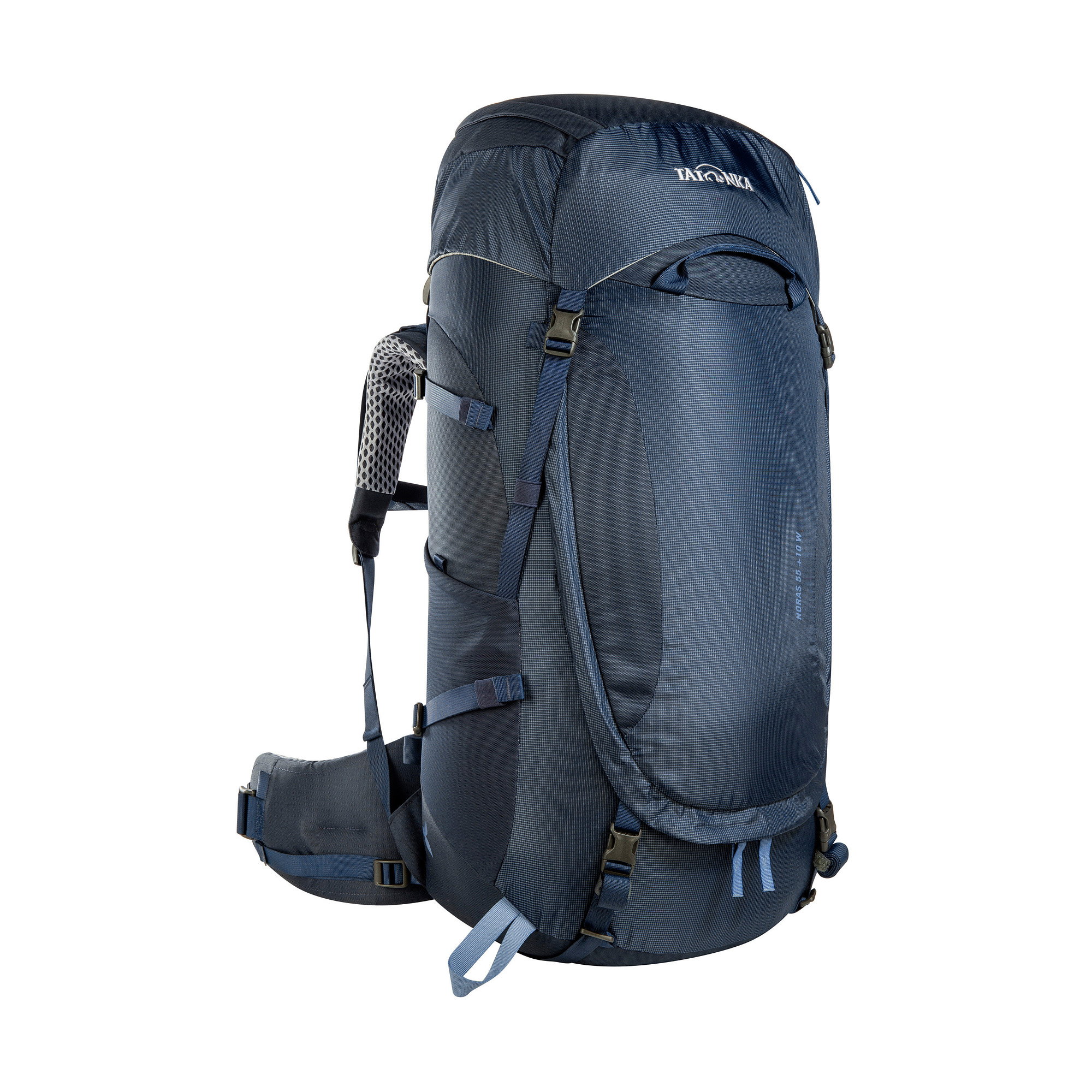 Tatonka Noras 55+10 Women navy blau Trekkingrucksäcke - Ansicht seitlich-vorne Tasche, Rucksack, Tatonka Noras 55+10 Women navy blau Trekkingrucksäcke - Ansicht seitlich-vorne