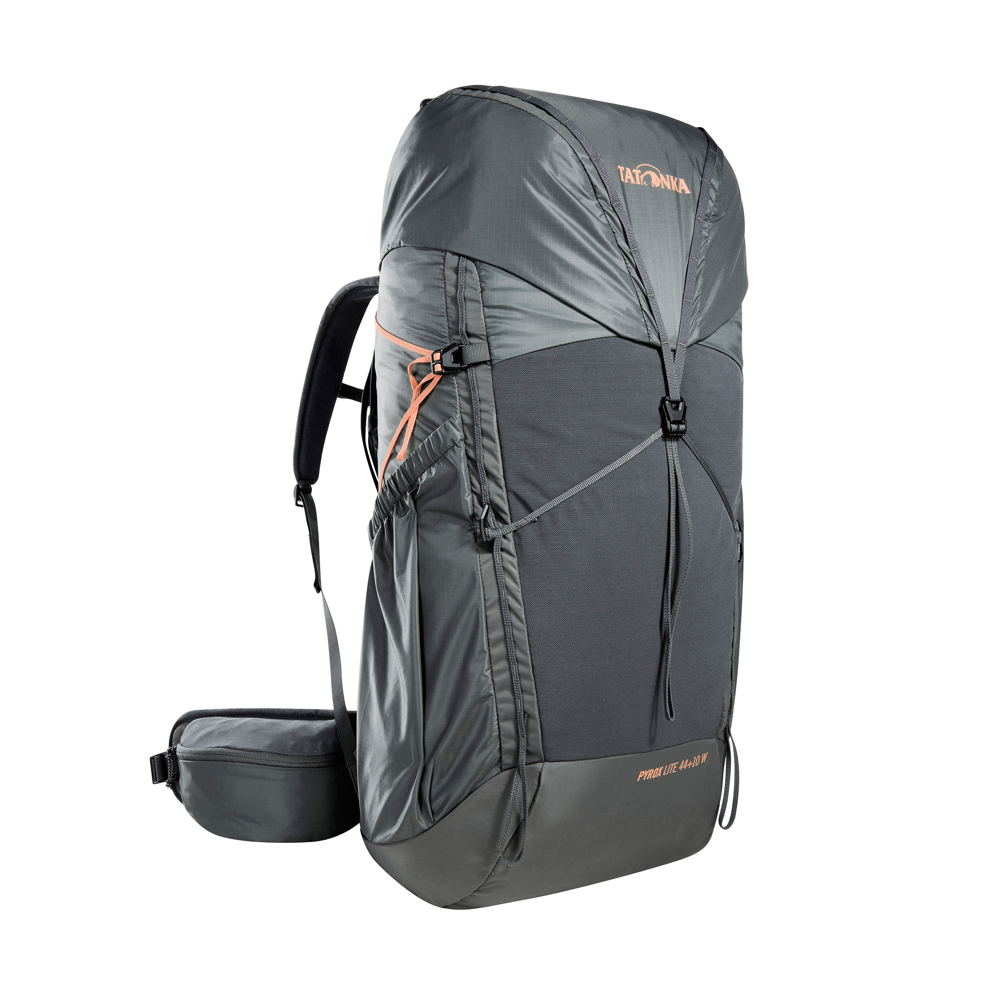 Rucksack, Outdoor, Taschenverschluss, Frontzugriff?, Schulterriemen, Tatonka Pyrox Lite 44+10 Women titan grey grau Trekkingrucksäcke - Ansicht seitlich-vorne