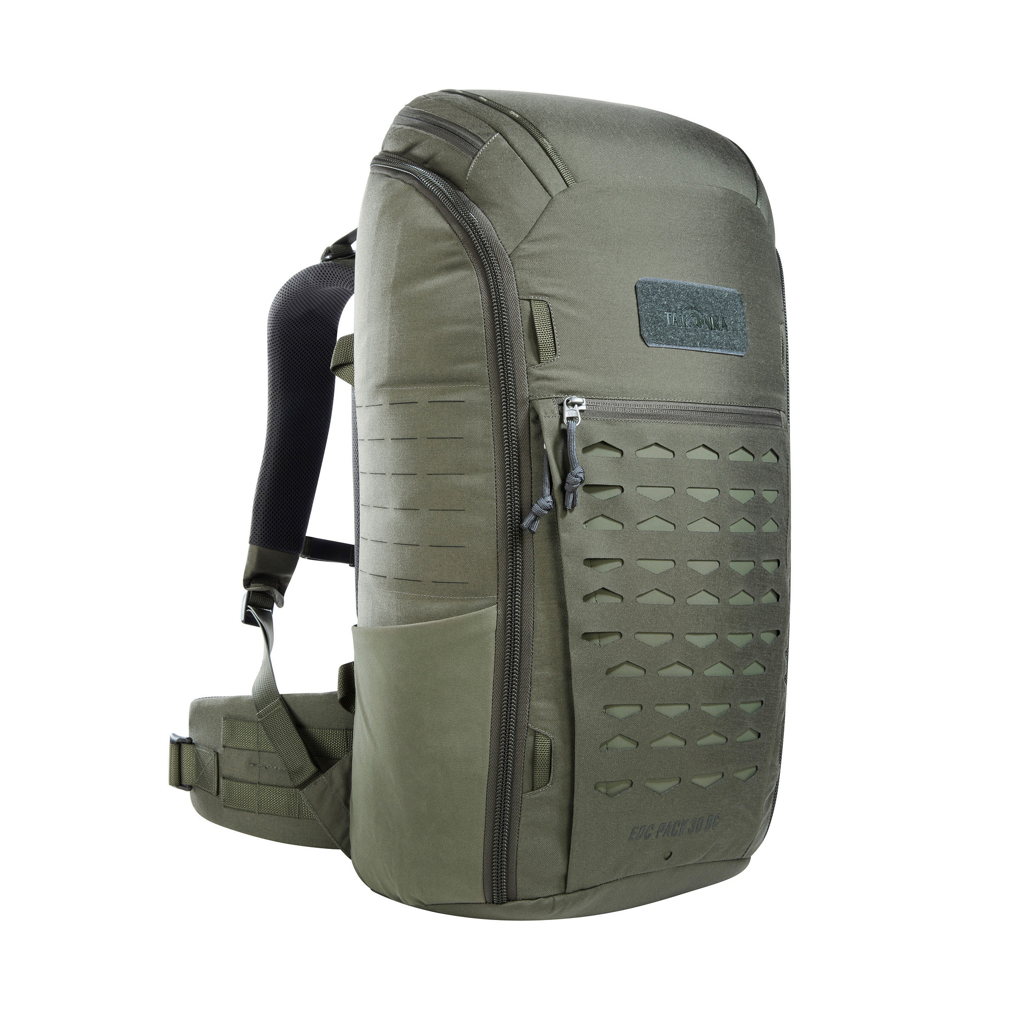 Tatonka EDC Pack 30 BC stone grey olive grau Wanderrucksäcke - Ansicht seitlich-vorne Tasche, Rucksack, Tatonka EDC Pack 30 BC stone grey olive grau Wanderrucksäcke - Ansicht seitlich-vorne