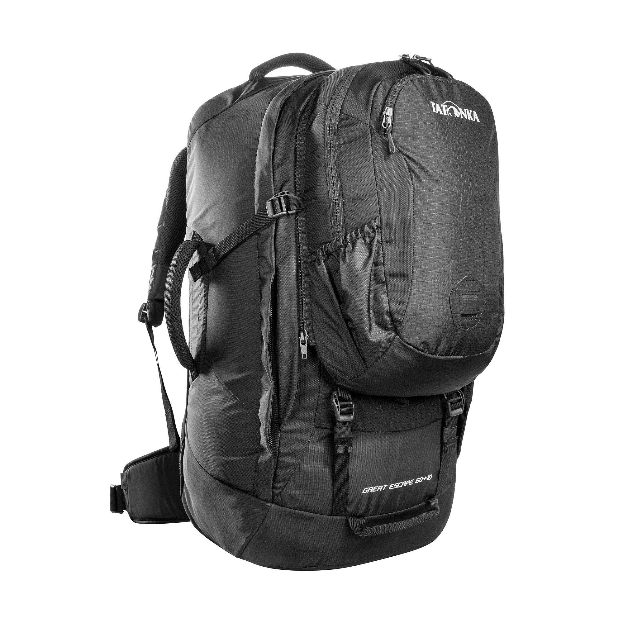 Tatonka Great Escape 60+10 black schwarz Reiserucksäcke - Ansicht seitlich-vorne Tasche, Rucksack, Zubehör, Handtasche, Tatonka Great Escape 60+10 black schwarz Reiserucksäcke - Ansicht seitlich-vorne