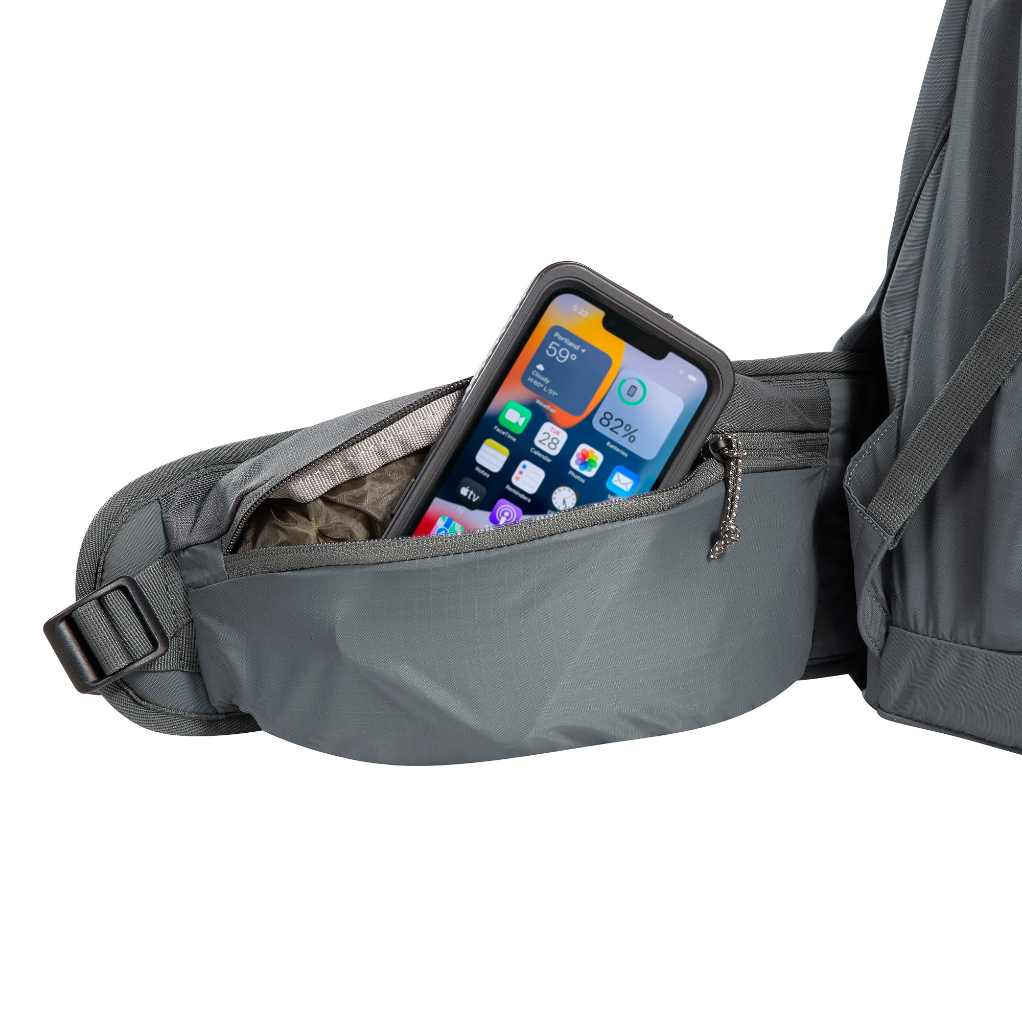 Gürteltasche, Smartphone-Tasche, Reißverschluss-Akku, Grau, Wandern, Tatonka Pyrox Lite 48+10 titan grey grau - Detailansicht