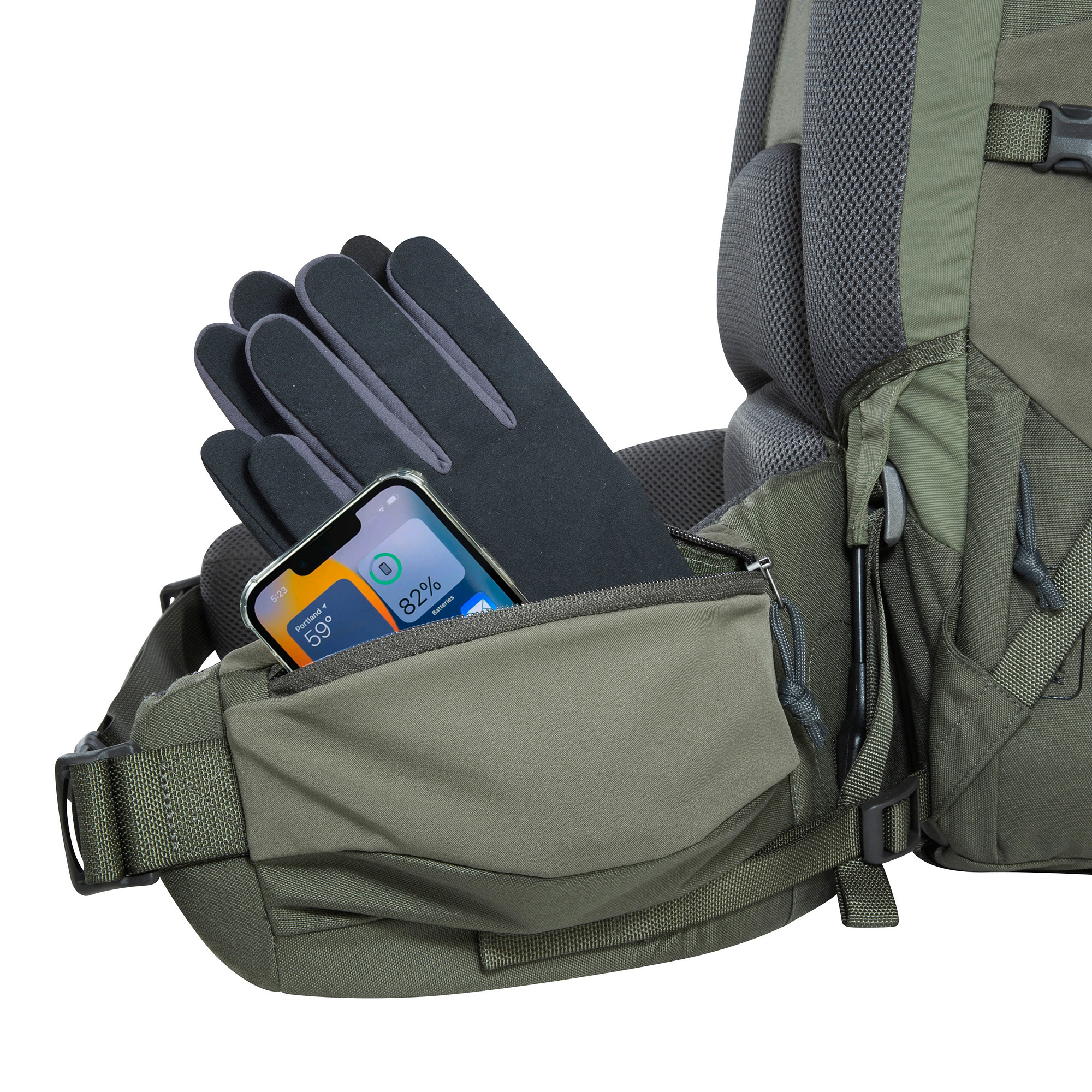 Bekleidung, Handschuh, Tatonka Yukon 70+10 BC stone grey olive grau Trekkingrucksäcke - Detailansicht