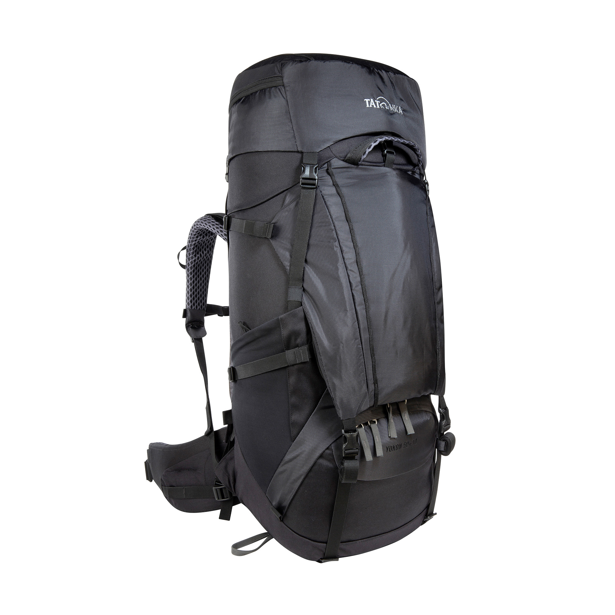Tatonka Yukon 50+10 black schwarz Trekkingrucksäcke - Ansicht seitlich-vorne Tasche, Rucksack, Tatonka Yukon 50+10 black schwarz Trekkingrucksäcke - Ansicht seitlich-vorne