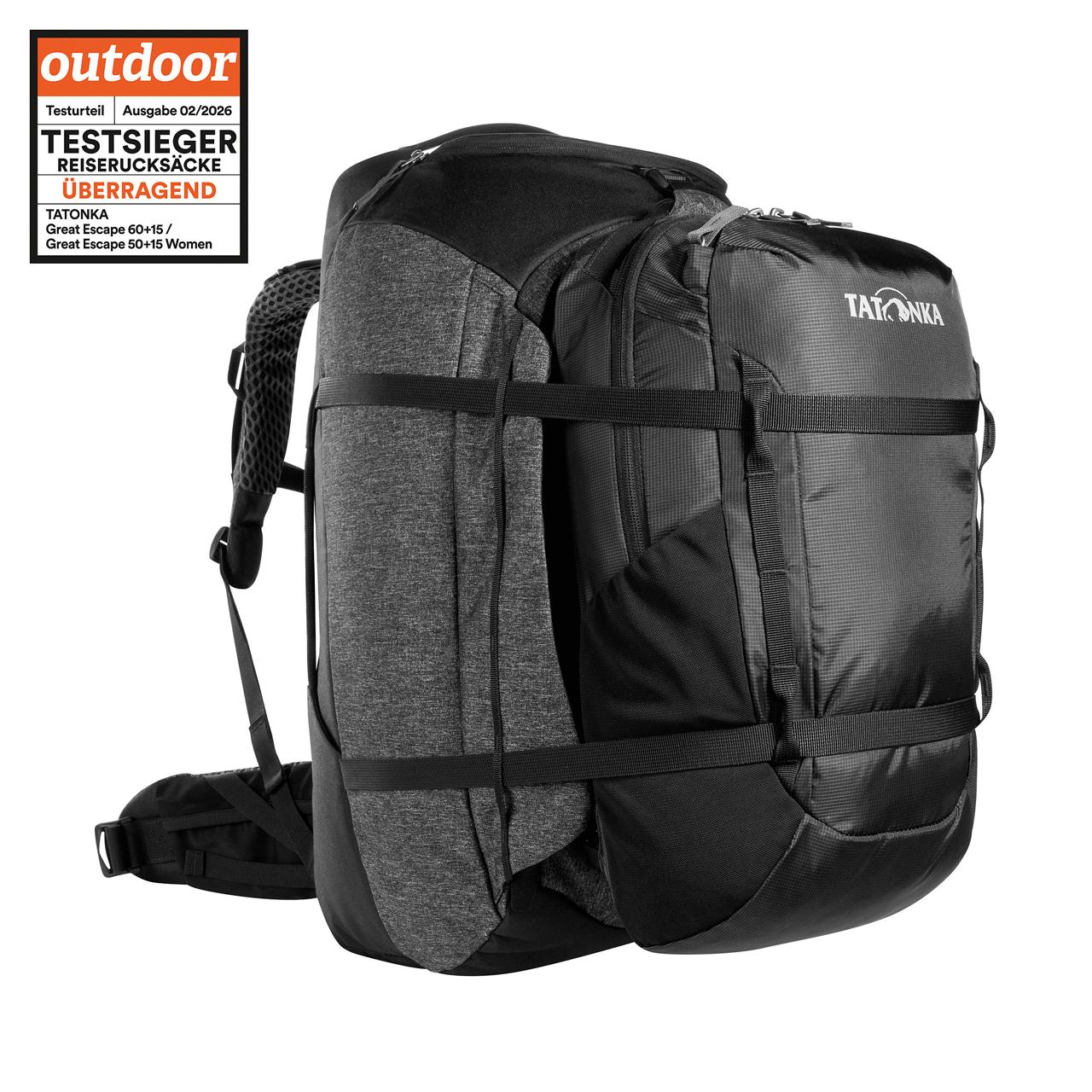 Rucksack, Backpack, Tatonka, Reiserucksack, Hochkapazität, Tasche, Rucksack, Tatonka Great Escape 50+15 Women black schwarz Reiserucksäcke - Ansicht seitlich-vorne