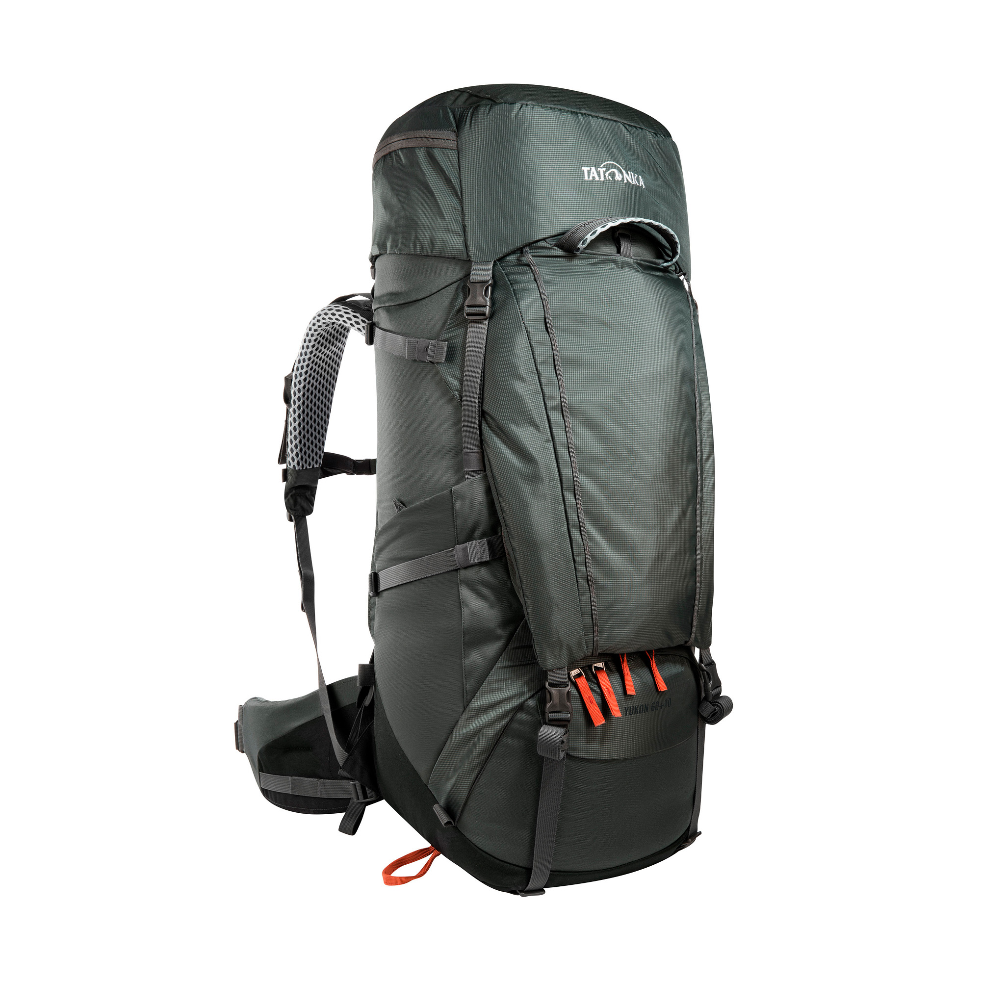 Tatonka Yukon 60+10 titan grey grau Trekkingrucksäcke - Ansicht seitlich-vorne Tasche, Rucksack, Tatonka Yukon 60+10 titan grey grau Trekkingrucksäcke - Ansicht seitlich-vorne
