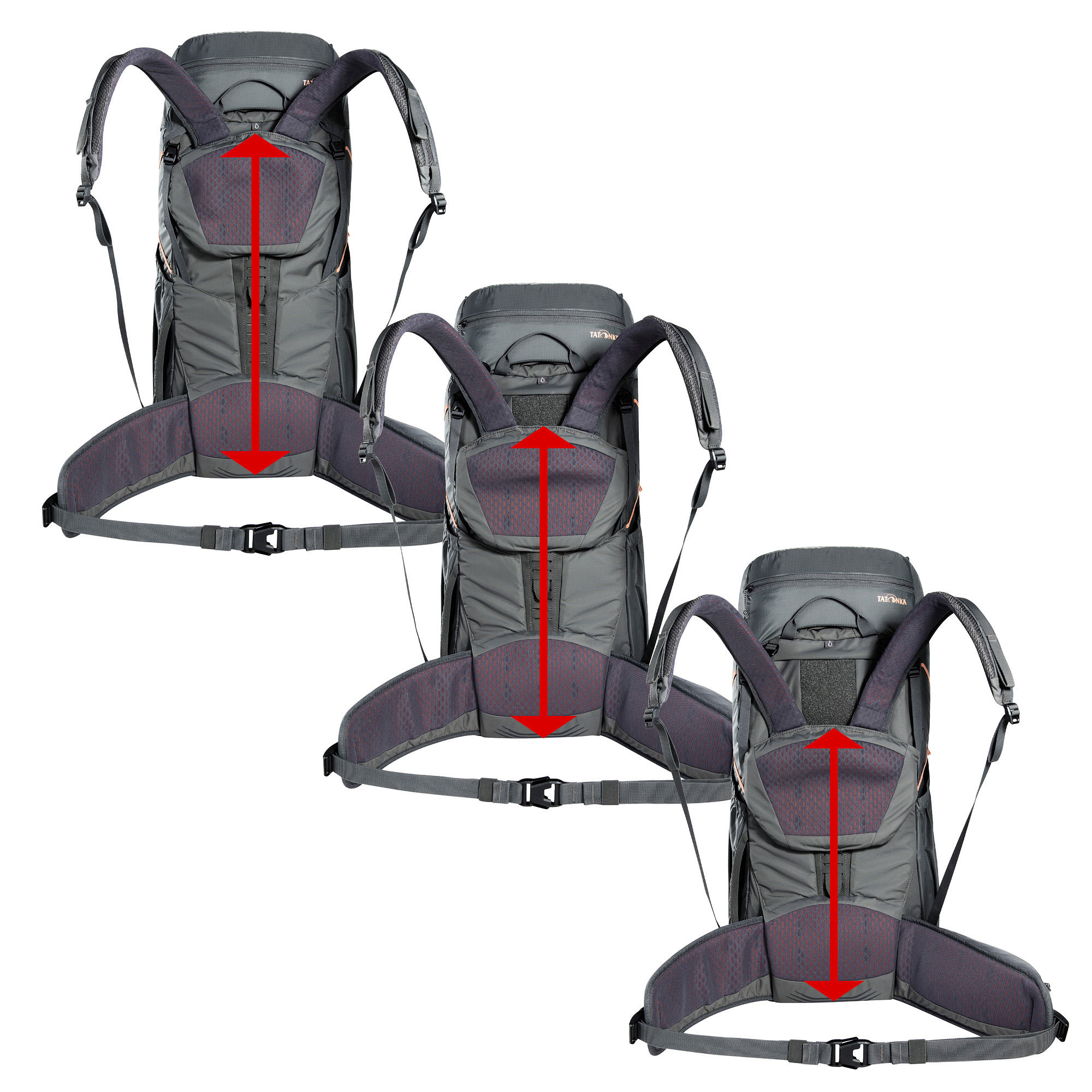 Rucksack, Backpack, Klettern, Tragesystem, Schultergurt, Tatonka Pyrox Lite 44+10 Women titan grey grau Trekkingrucksäcke - Detailansicht