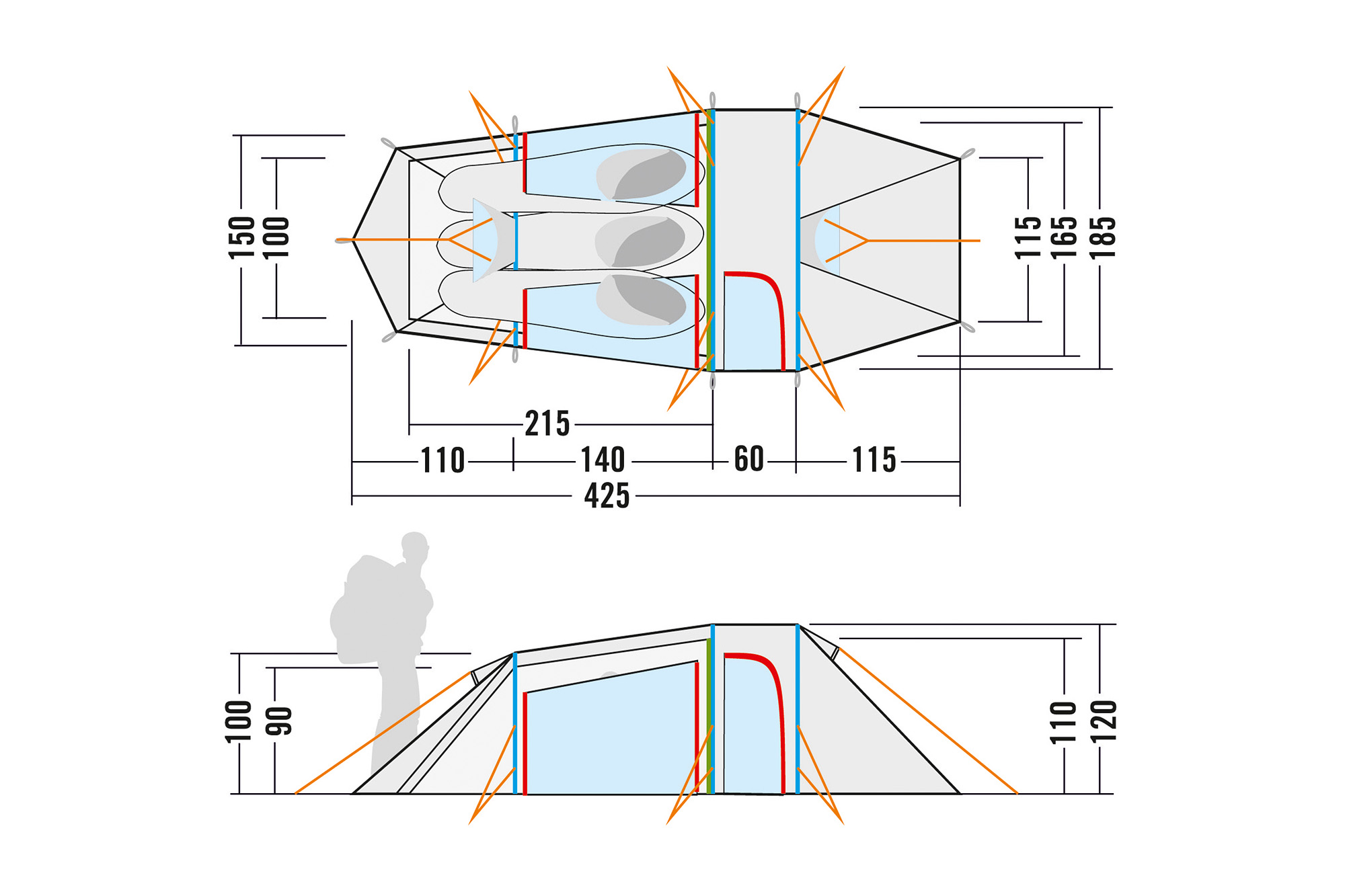 Tatonka Grönland 3 Vent light olive grün 3-Personen-Zelte - Detailansicht CAD-Diagramm, Diagramm, Person, Tatonka Grönland 3 Vent light olive grün 3-Personen-Zelte - Detailansicht