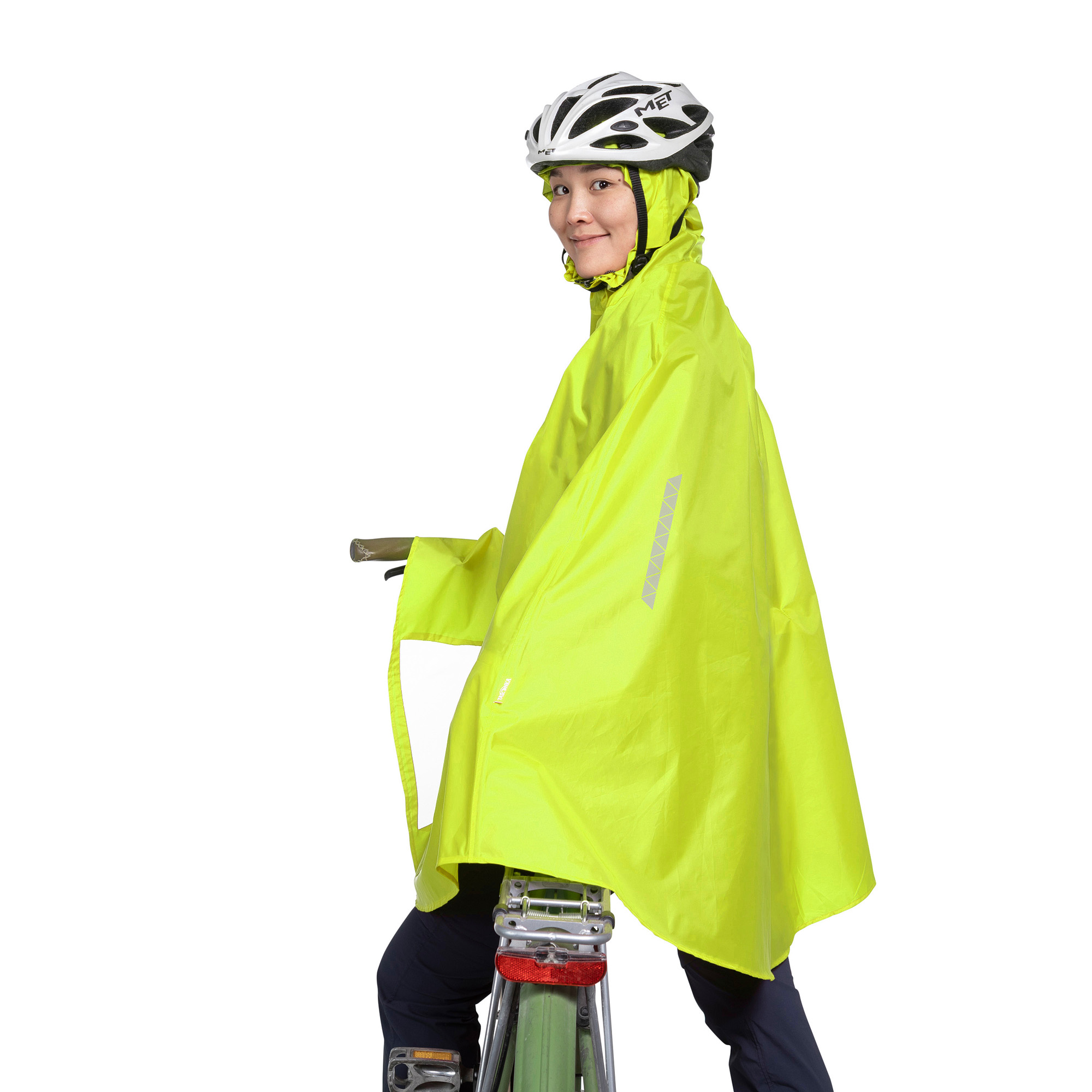 Tatonka Bike Poncho safety yellow gelb Regenponchos - Ansicht seitlich-hinten Bekleidung, Mantel, Helm, Person, Regenmantel, Tatonka Bike Poncho safety yellow gelb Regenponchos - Ansicht seitlich-hinten