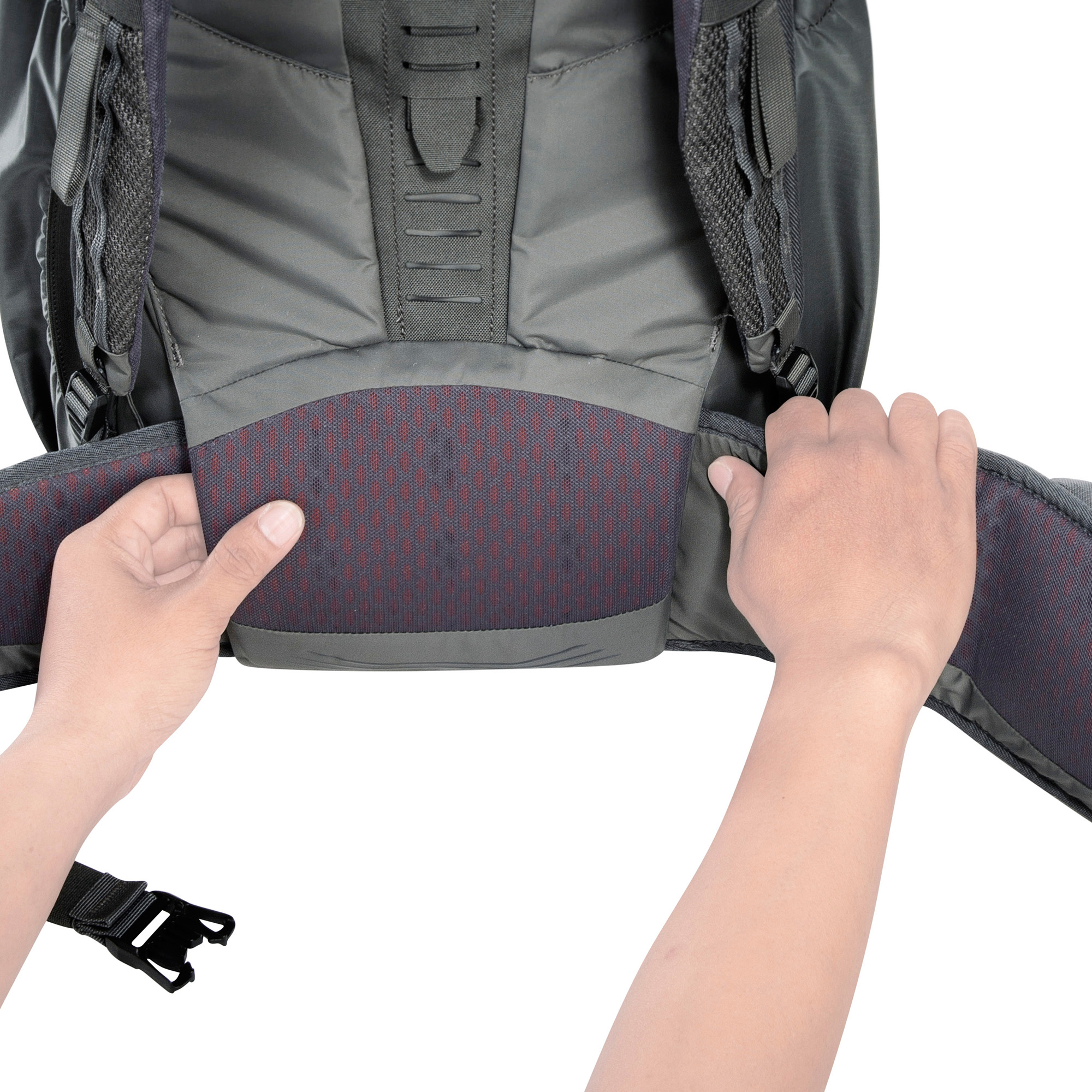 Rucksack, Rucksack-Gurt, Rückenpolster, Gepolsterter Hüftgurt, Seitentasche, Tatonka Pyrox Lite 44+10 Women titan grey grau Trekkingrucksäcke - Detailansicht