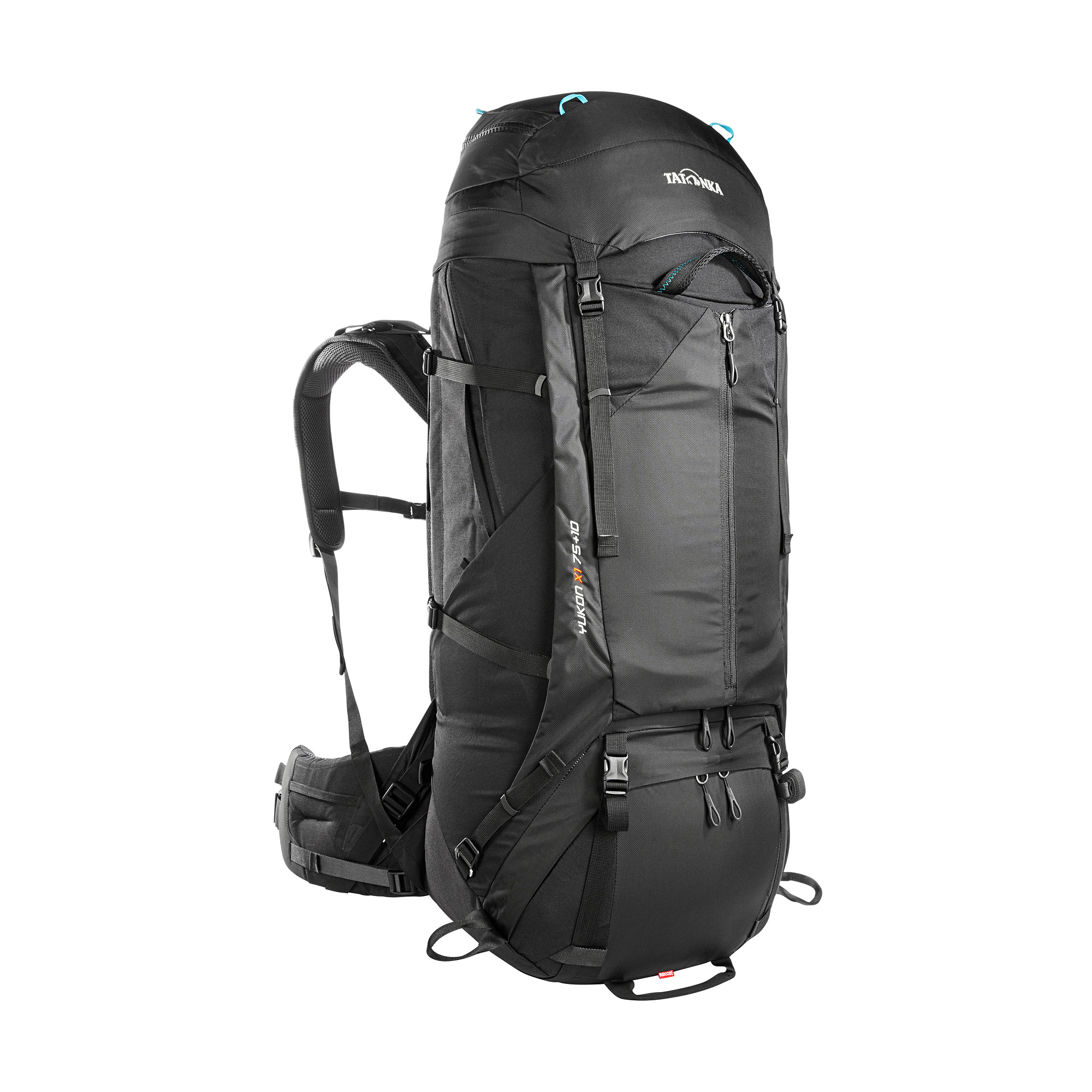 Tatonka Yukon X1 75+10 black schwarz Trekkingrucksäcke - Ansicht seitlich-vorne Tasche, Rucksack, Tatonka Yukon X1 75+10 black schwarz Trekkingrucksäcke - Ansicht seitlich-vorne