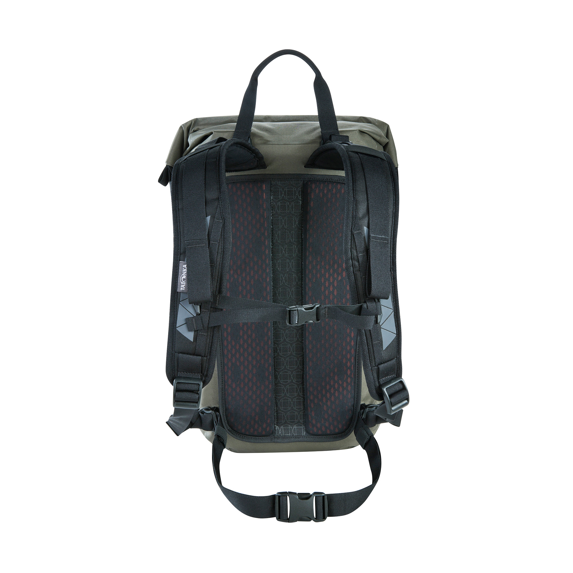 Tasche, Rucksack, Tatonka Commuter Rolltop 25 WP stone grey olive grau Tagesrucksäcke - Ansicht frontal-hinten