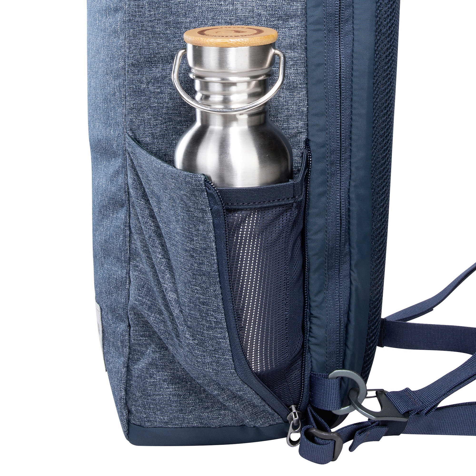 Rucksack, Flasche, Außentasche, Mesh-Seitentasche, Kordelzug/Schloss, Tatonka Traveller Pack 25 navy blue blau Tagesrucksäcke - Detailansicht