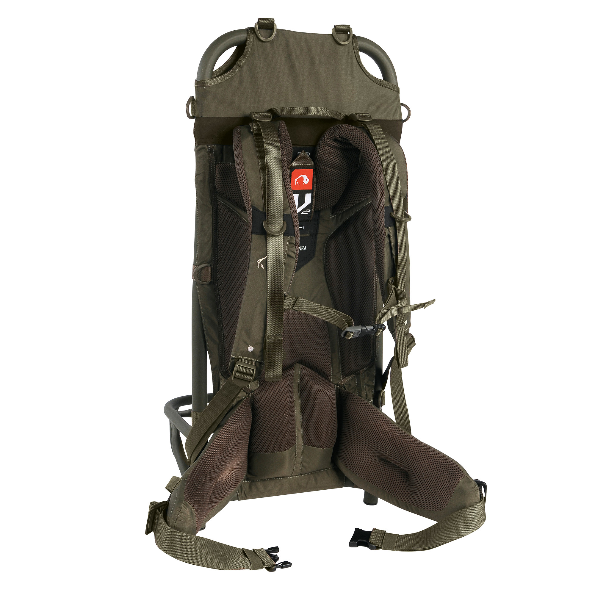 Tatonka Lastenkraxe olive grün Trekkingrucksäcke - Ansicht seitlich-hinten Tasche, Rucksack, Tatonka Lastenkraxe olive grün Trekkingrucksäcke - Ansicht seitlich-hinten