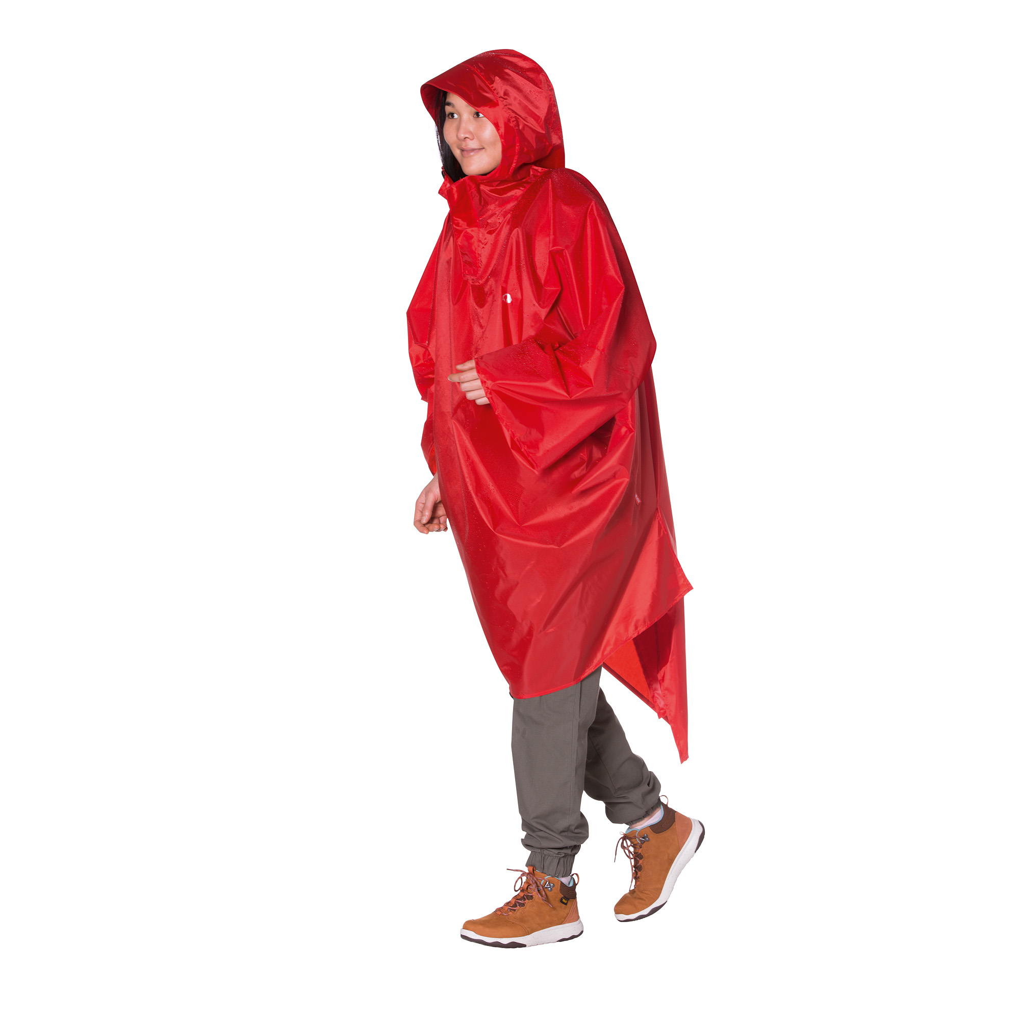 Tatonka Poncho 2 (M-L) red rot Regenponchos - Ansicht seitlich-hinten Bekleidung, Mantel, Person, Regenmantel, Tatonka Poncho 2 (M-L) red rot Regenponchos - Ansicht seitlich-hinten