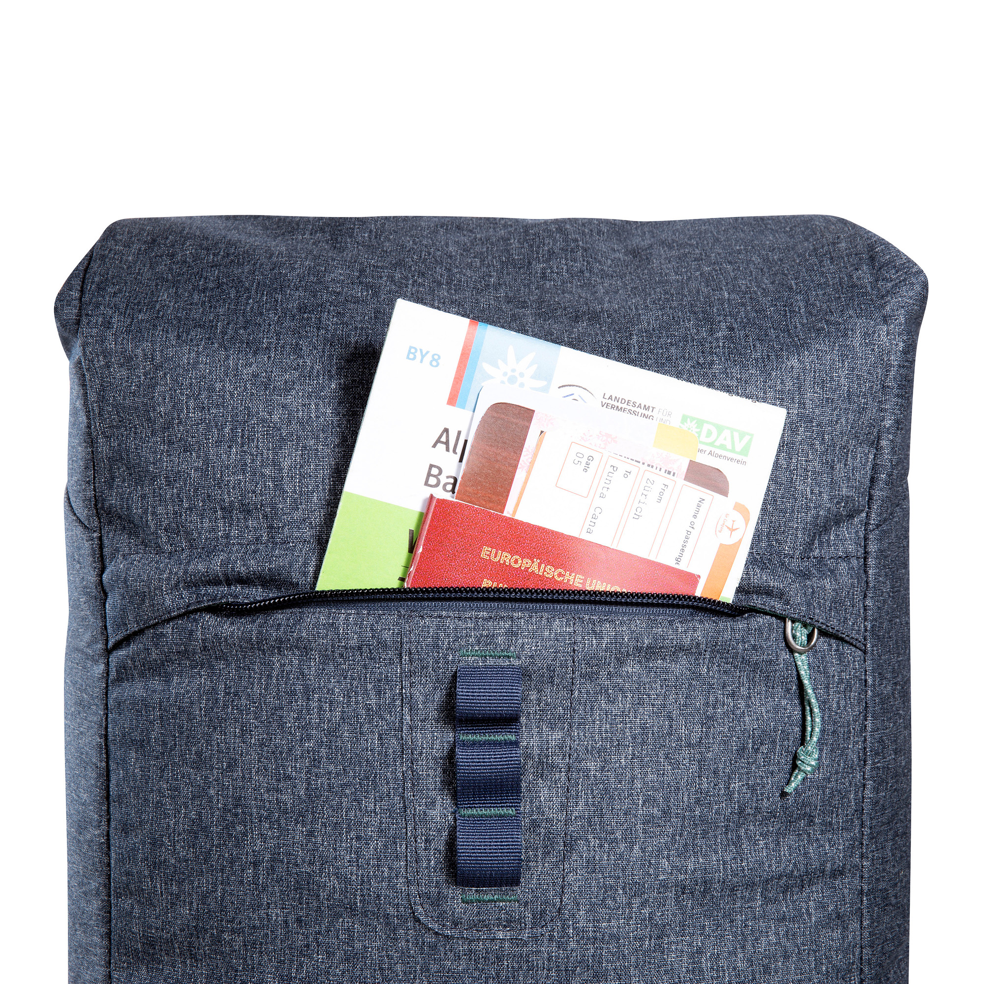 Rucksack, Vordertasche, Reißverschluss, Reiseetuie, Denimblau, Tatonka Traveller Pack 25 navy blue blau Tagesrucksäcke - Detailansicht