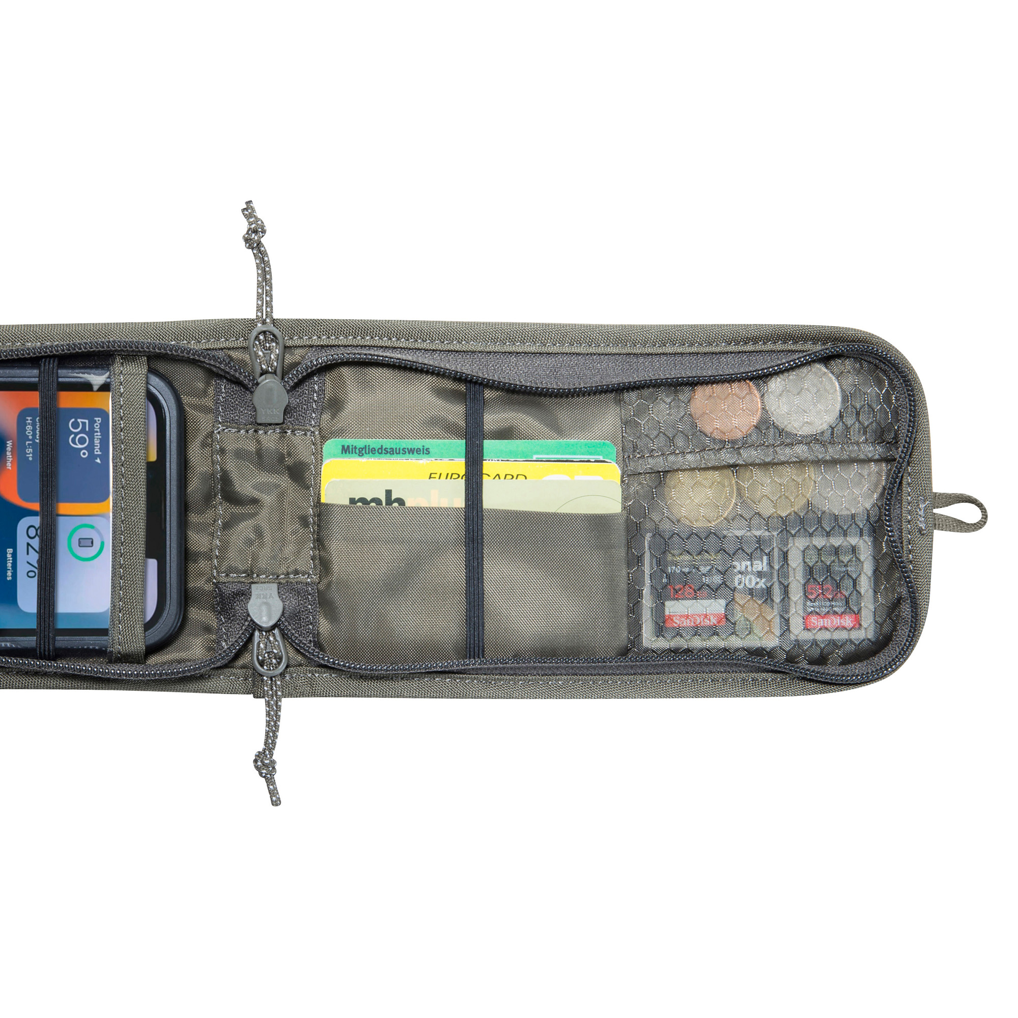 Geldbörse, Portemonnaie, Cardholder, Reisegeld, Mesh-Fach, Tatonka Smartphone Pouch 6,9" BC stone grey olive grau - Detailansicht