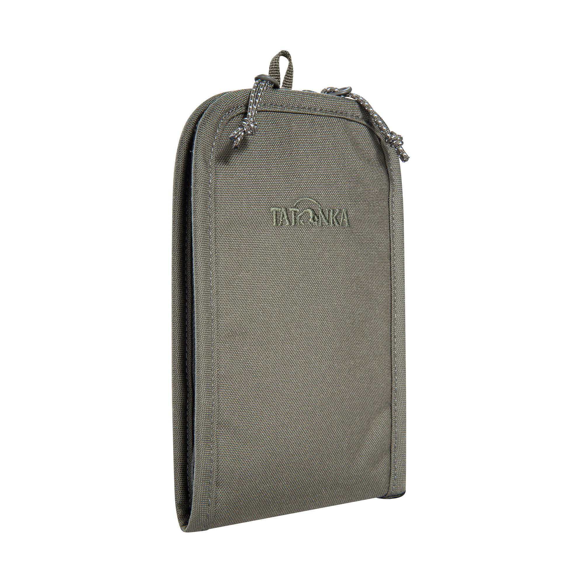 Kameraetui, Schutztasche, Schutztasche, Hülle, Zip-Touch, Tatonka Smartphone Pouch 6,2" BC stone grey olive grau - Ansicht seitlich-vorne
