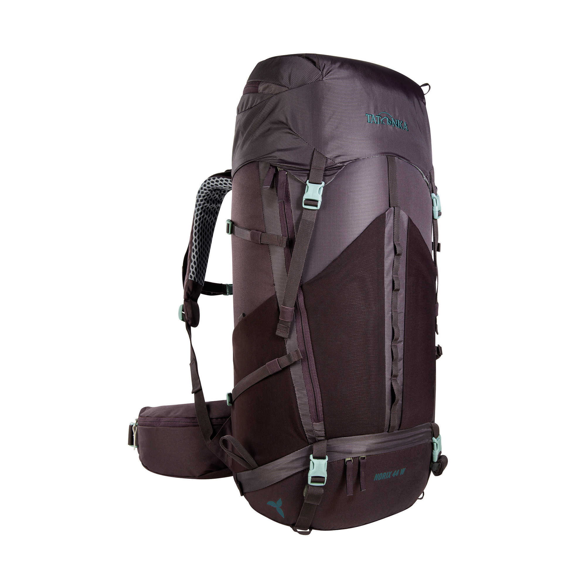 Tatonka Norix 44 Women midnight plum lila Trekkingrucksäcke - Ansicht seitlich-vorne Tasche, Rucksack, Tatonka Norix 44 Women midnight plum lila Trekkingrucksäcke - Ansicht seitlich-vorne
