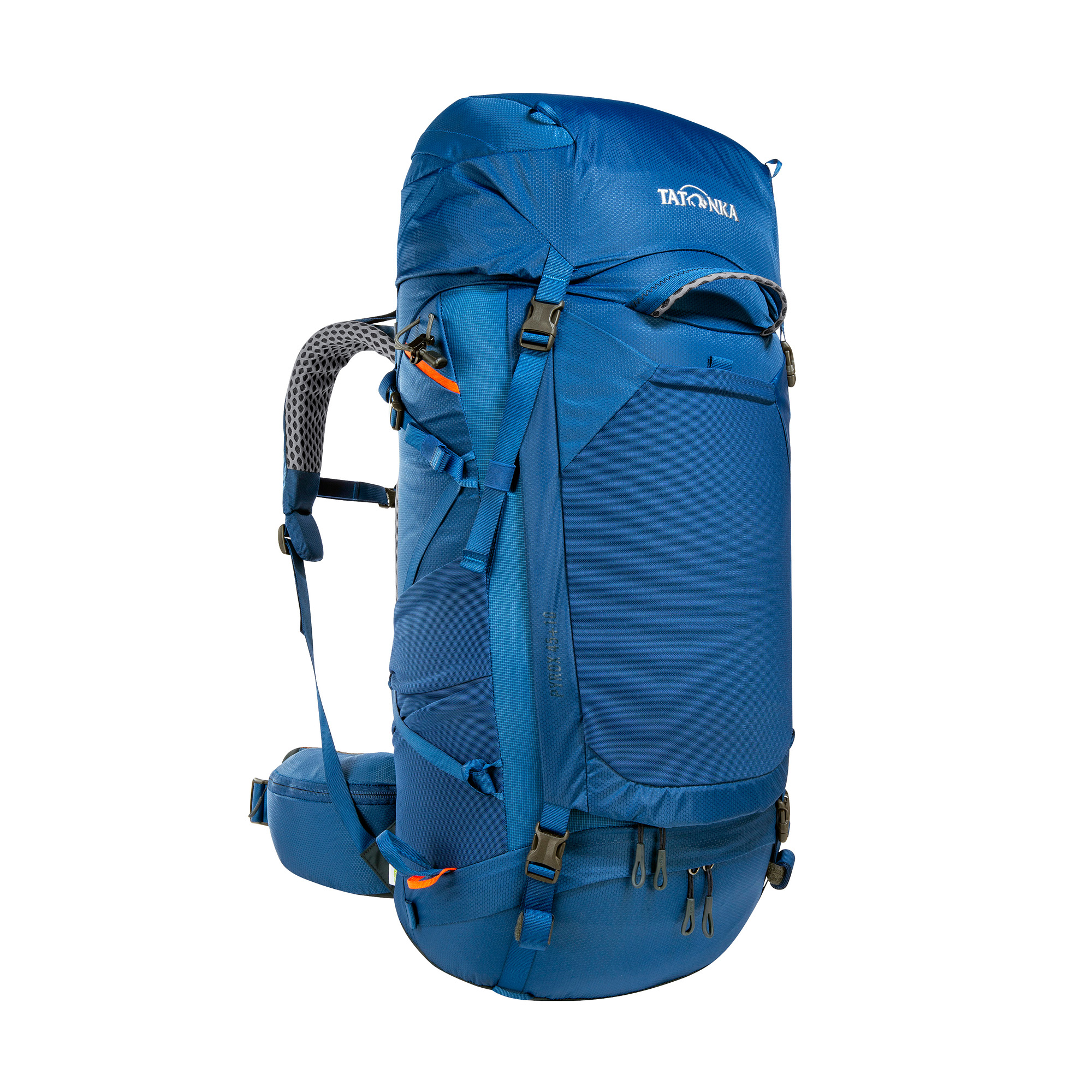 Tatonka Pyrox 45+10 darker blue blau Trekkingrucksäcke - Ansicht seitlich-vorne Tasche, Rucksack, Tatonka Pyrox 45+10 darker blue blau Trekkingrucksäcke - Ansicht seitlich-vorne