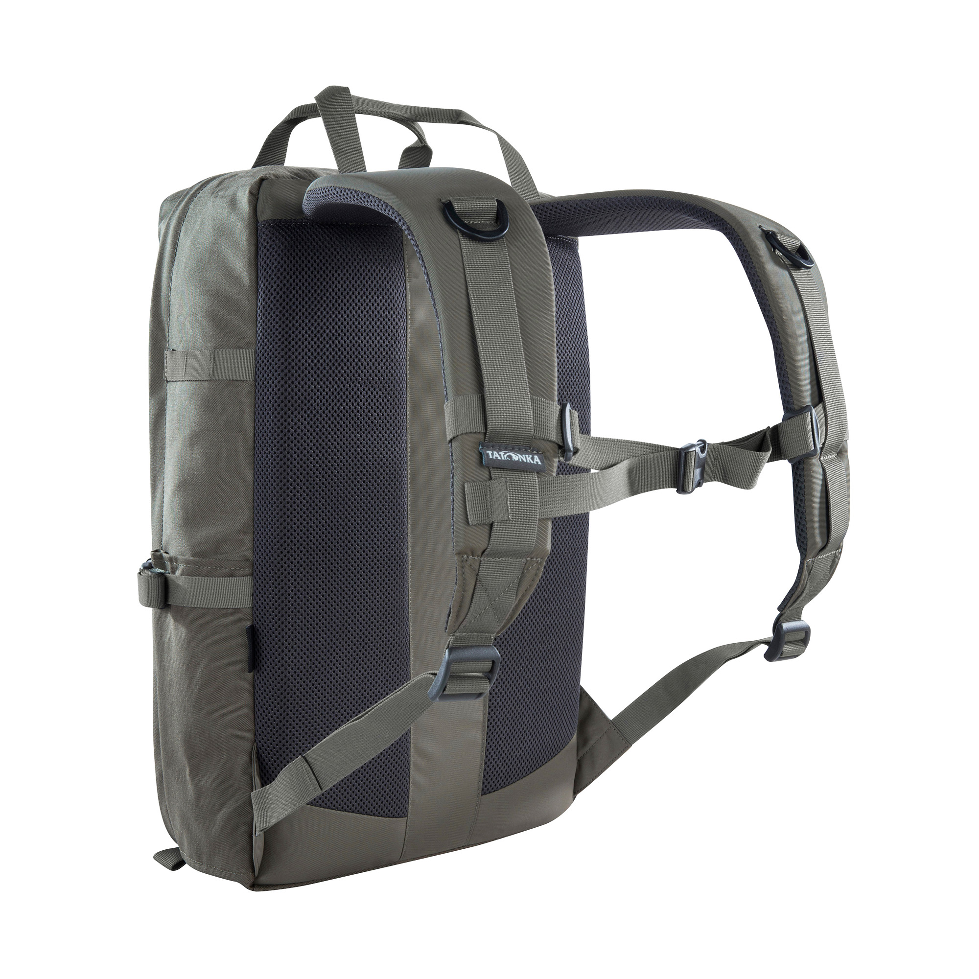 Rucksack, Tasche, Rückenpolster-Rucksack, Kameratasche, Outdoor, Tatonka EDC Pack 23 BC stone grey olive grau - Ansicht seitlich-hinten