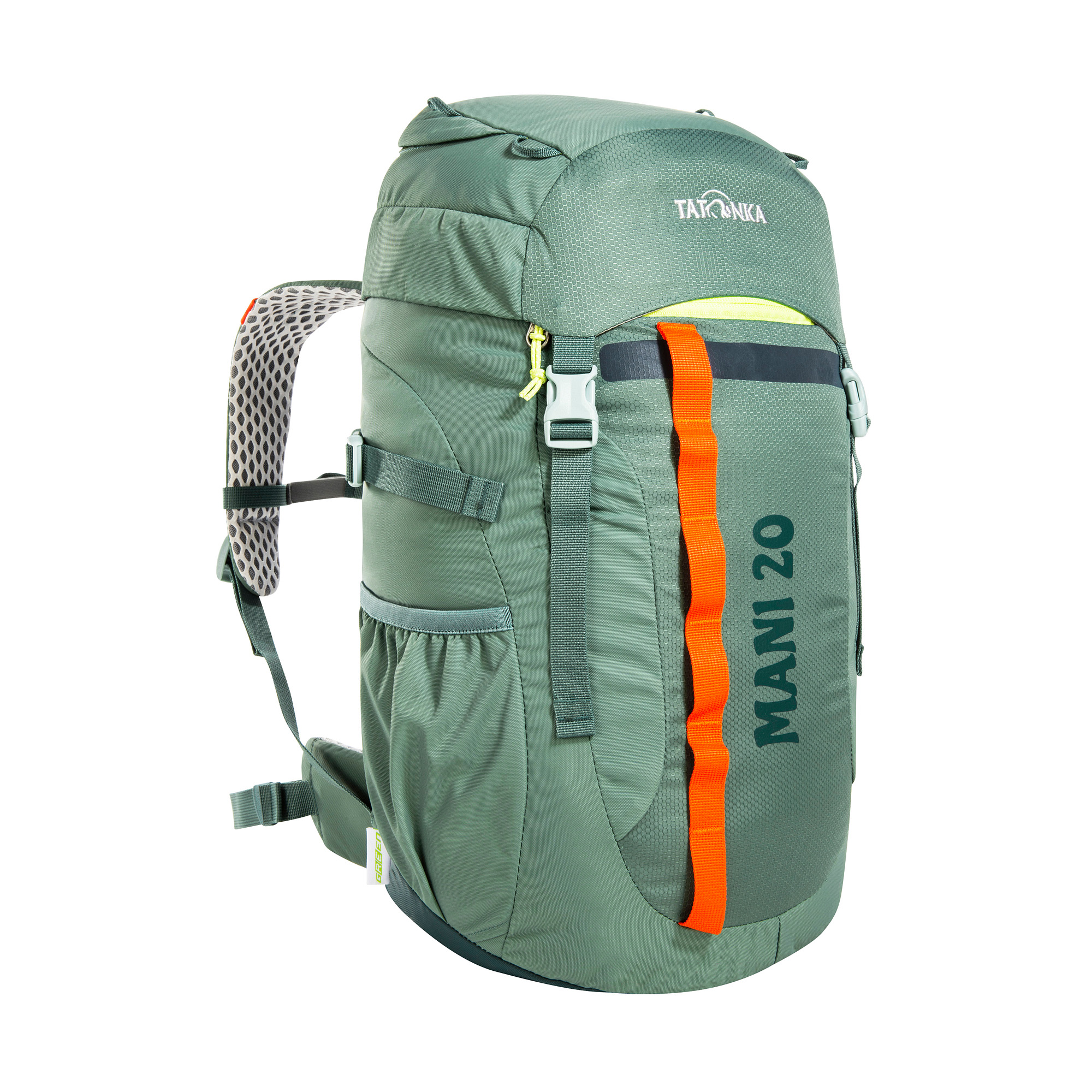 Tatonka Mani 20 sage green grün Kinderrucksäcke - Ansicht seitlich-vorne Tasche, Rucksack, Tatonka Mani 20 sage green grün Kinderrucksäcke - Ansicht seitlich-vorne