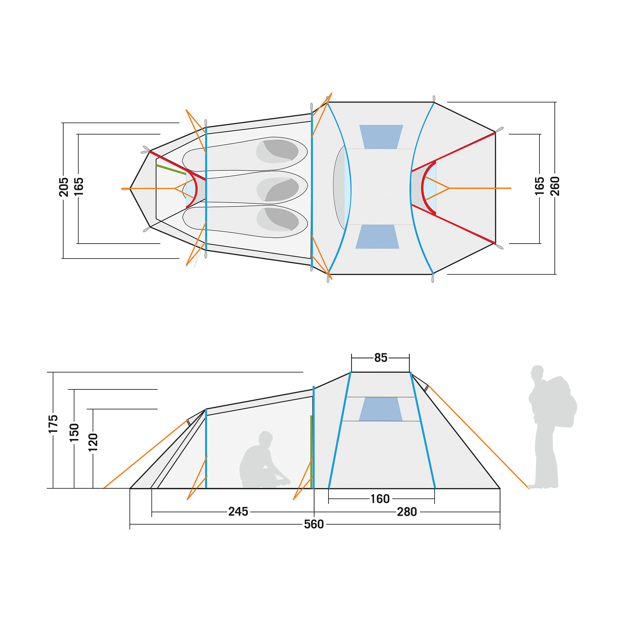 Tatonka Alaska 3 Plus light olive grün 3-Personen-Zelte - Detailansicht CAD-Diagramm, Diagramm, Handlung, Person, Tatonka Alaska 3 Plus light olive grün 3-Personen-Zelte - Detailansicht