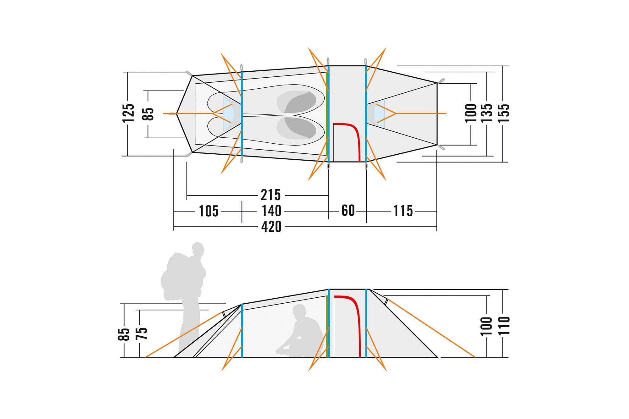 Tatonka Grönland 2 light olive grün 2-Personen-Zelte - Detailansicht CAD-Diagramm, Diagramm, Person, Tatonka Grönland 2 light olive grün 2-Personen-Zelte - Detailansicht