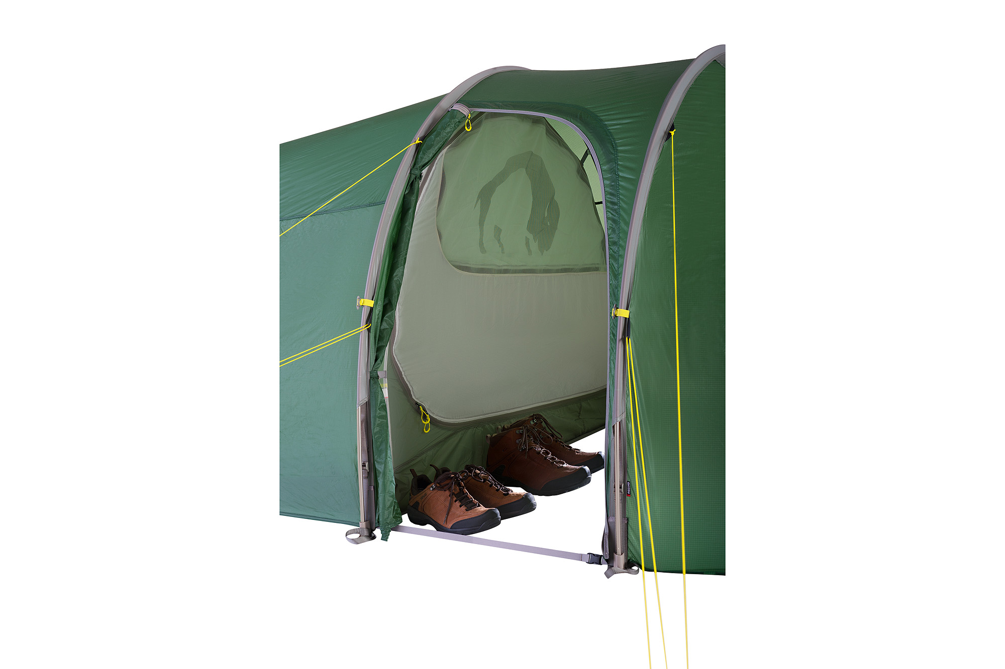 Tatonka Okisba green grün 2-Personen-Zelte - Detailansicht Zelt, Schuhwerk, Schuh, Draußen, Zelt in den Bergen, Tatonka Okisba green grün 2-Personen-Zelte - Detailansicht
