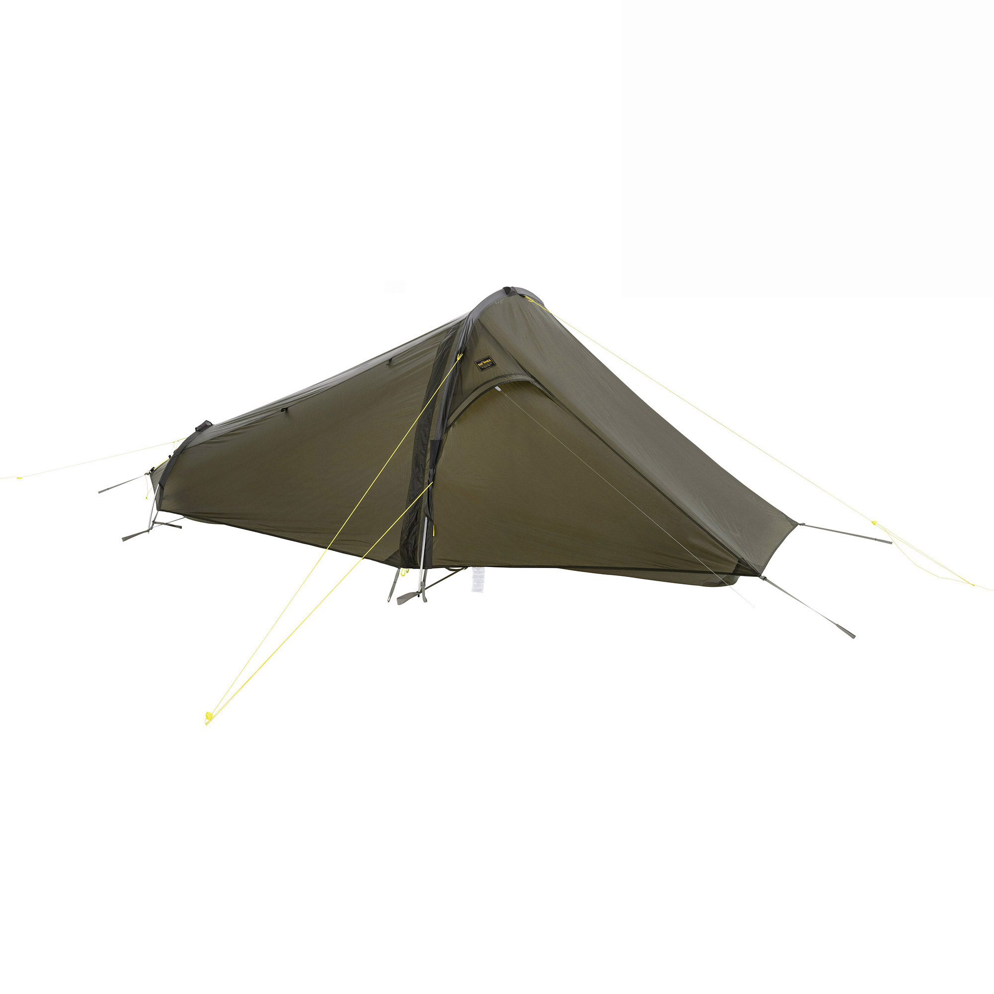 Zelt, Tarpzelt, Campingzelt, Dreieckschnitt, Außenbereich, Zelt, Freizeitaktivitäten, Zelt in den Bergen, Natur, Draußen, Zelt, Campen, Zelt in den Bergen, Natur, Draußen, Tatonka Kyrkja LT stone grey olive grau 1-Personen-Zelte - Ansicht seitlich-vorne