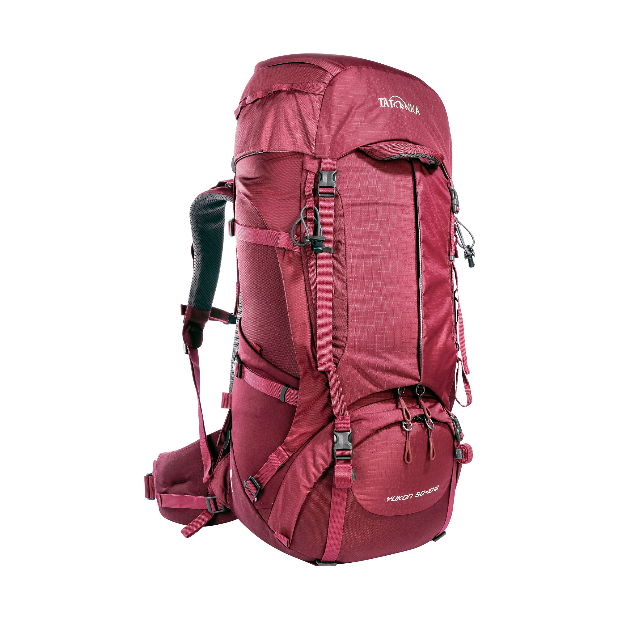 Tatonka Yukon 50+10 Women bordeaux red /dahlia Trekkingrucksäcke - Ansicht seitlich-vorne Tasche, Rucksack, Tatonka Yukon 50+10 Women bordeaux red /dahlia Trekkingrucksäcke - Ansicht seitlich-vorne