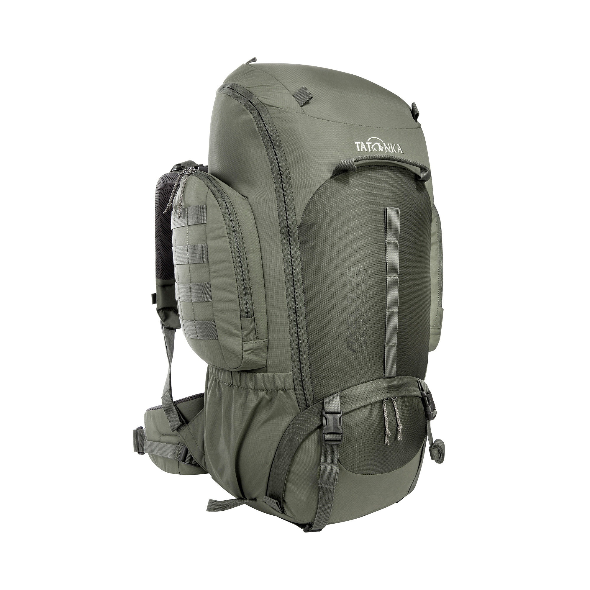 Tatonka Akela 35 stone grey olive grau Trekkingrucksäcke - Ansicht seitlich-vorne Tasche, Rucksack, Tatonka Akela 35 stone grey olive grau Trekkingrucksäcke - Ansicht seitlich-vorne