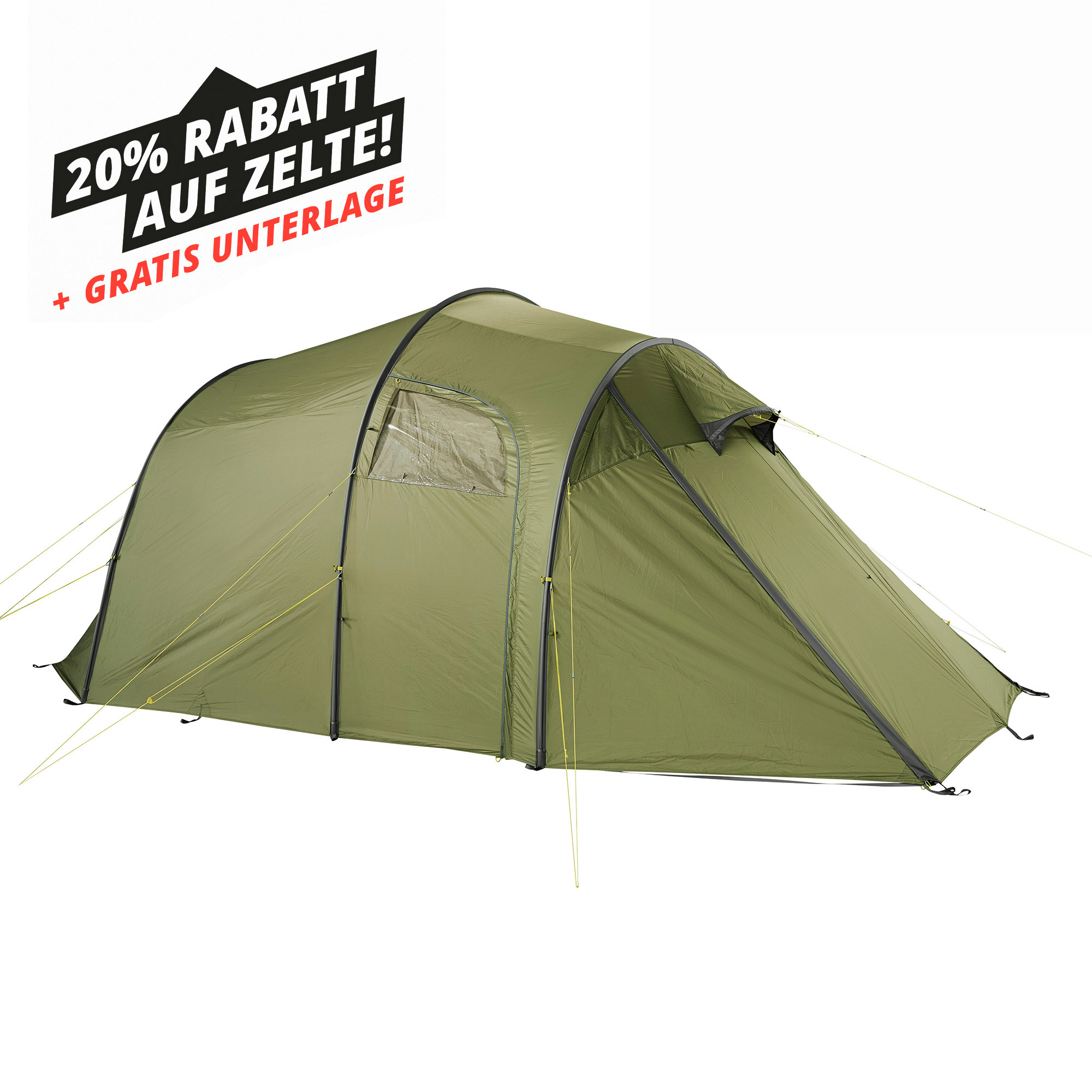 Zelt, Campen, Zelt in den Bergen, Natur, Draußen, Zelt, Campen, Zelt in den Bergen, Natur, Draußen, Zelt, Campen, Zelt in den Bergen, Natur, Draußen, Tatonka Family Camp light olive grün 3-Personen-Zelte - Ansicht seitlich-vorne