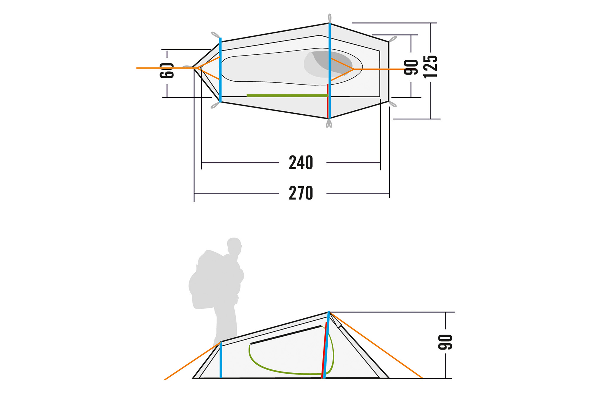 Tatonka Koli light olive grün 1-Personen-Zelte - Detailansicht CAD-Diagramm, Diagramm, Handlung, Person, Tatonka Koli light olive grün 1-Personen-Zelte - Detailansicht