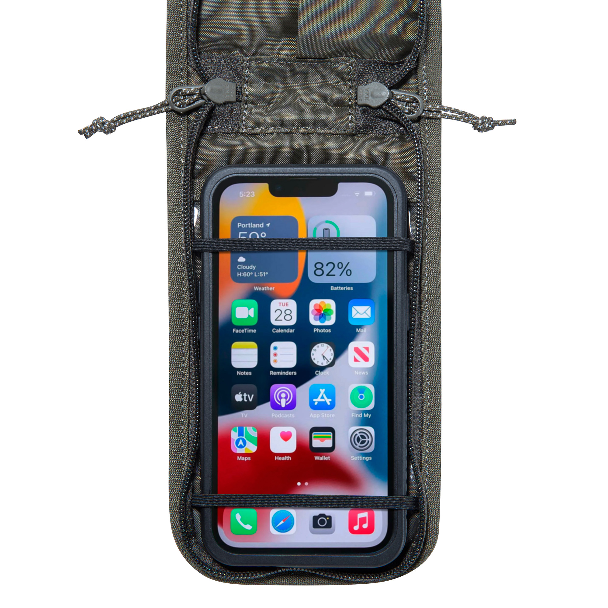 Telefonaufbewahrung, Smartphone-Tasche, Gehäuse für Handy, Kordelzugtasche, Reißverschlussfach, Tatonka Smartphone Pouch 6,9" BC stone grey olive grau - Detailansicht
