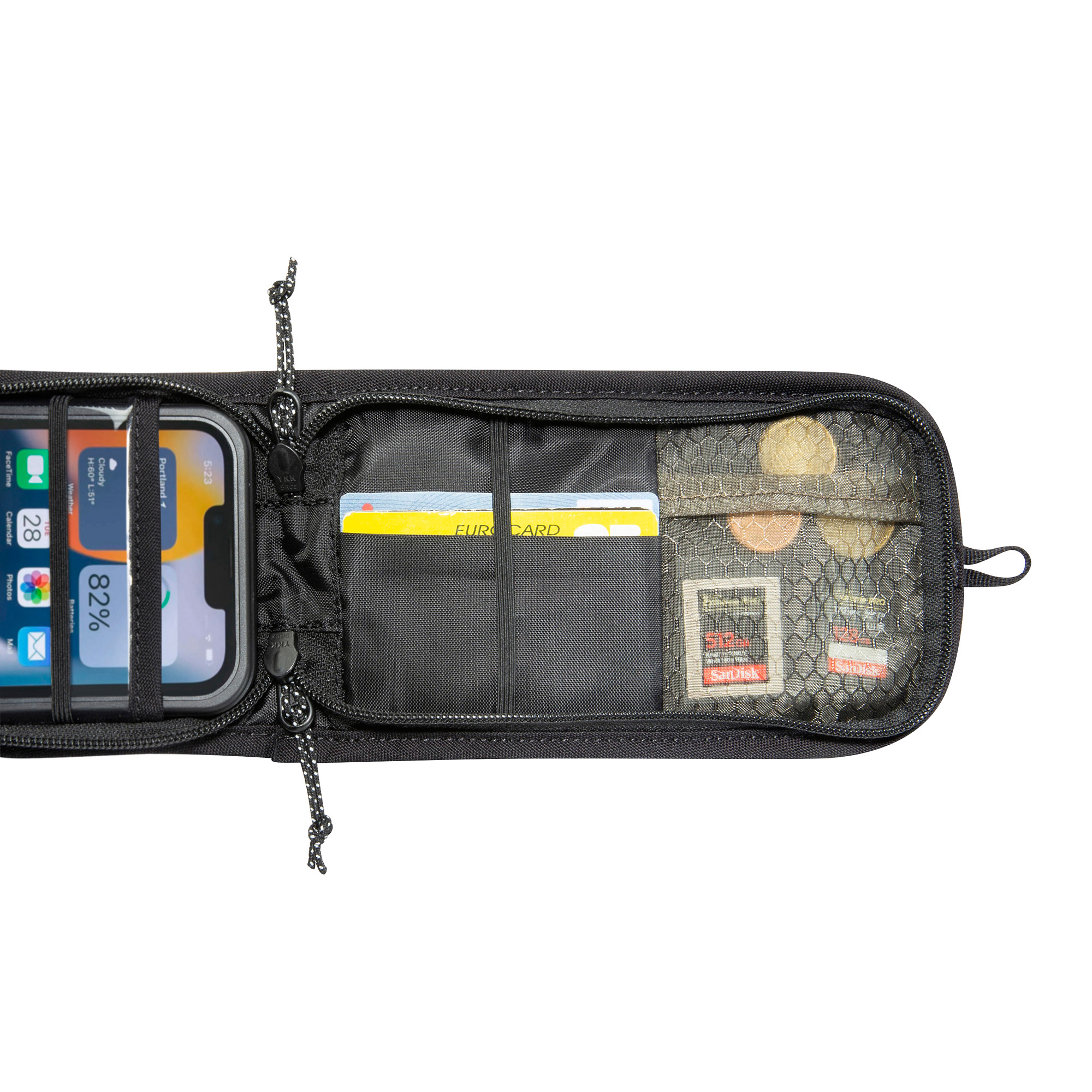 Smartphone-Hülle, Kartenfächer, Münzenfach, Mesh-Fach, Reißverschlussfach, Tatonka Smartphone Pouch 6,2" BC black schwarz - Detailansicht