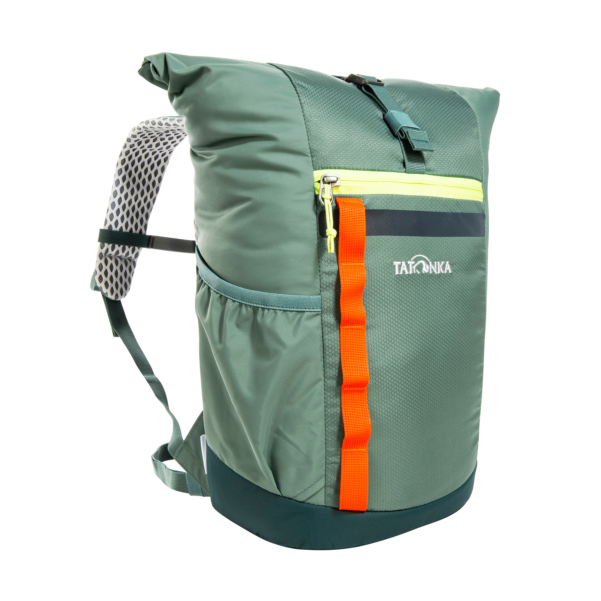 Tatonka Rolltop Pack JR 14 sage green grün Kinderrucksäcke - Ansicht seitlich-vorne Tasche, Rucksack, Tatonka Rolltop Pack JR 14 sage green grün Kinderrucksäcke - Ansicht seitlich-vorne