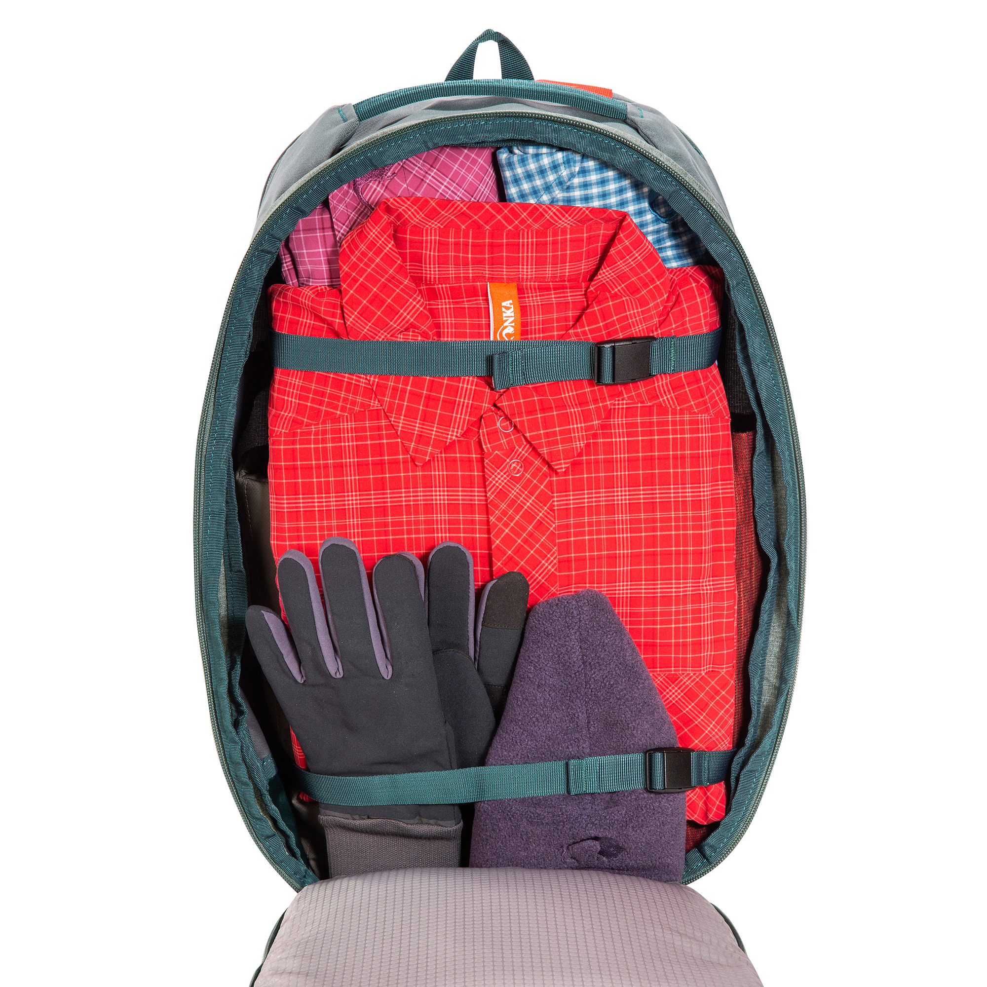 Tasche, Kleidung, Handschuh, Rucksack, Tatonka Flightcase 27 sage green grün Reiserucksäcke - Detailansicht