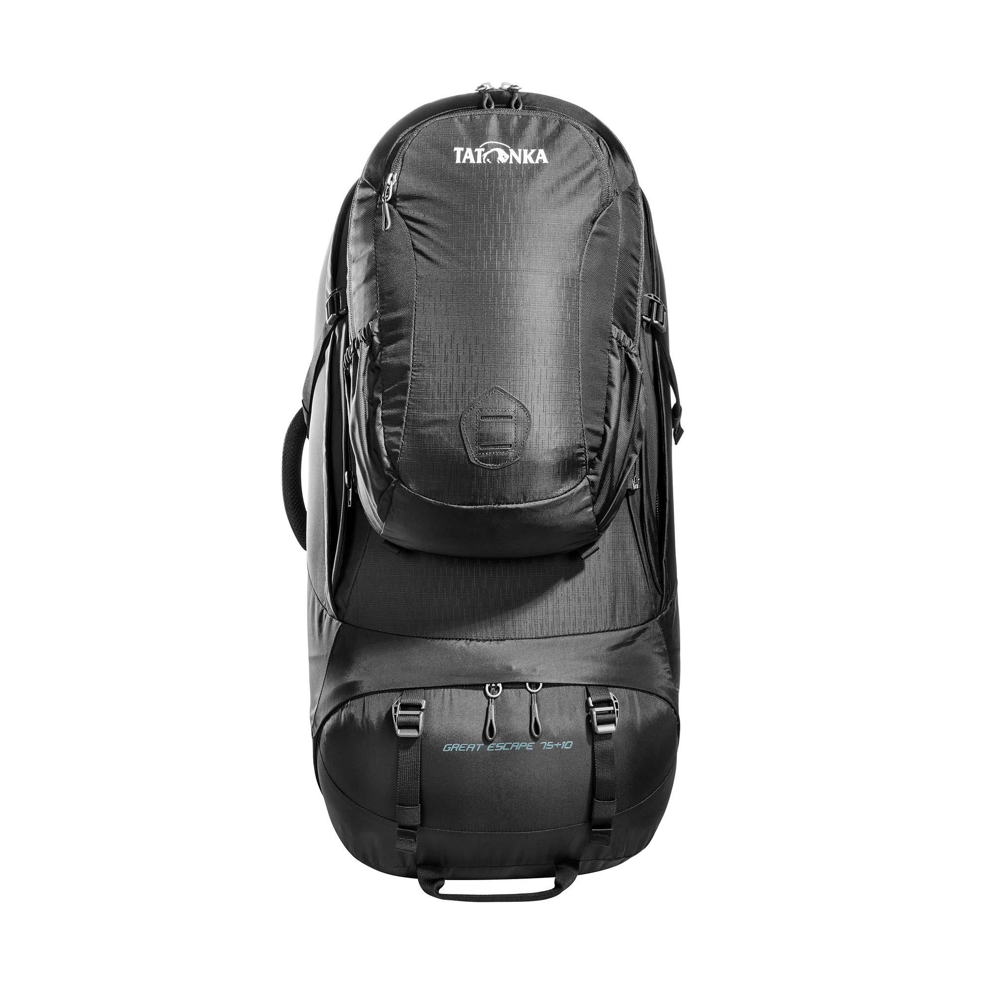 Tatonka Great Escape 75+10 black schwarz Reiserucksäcke - Ansicht frontal-vorne Tasche, Rucksack, Tatonka Great Escape 75+10 black schwarz Reiserucksäcke - Ansicht frontal-vorne