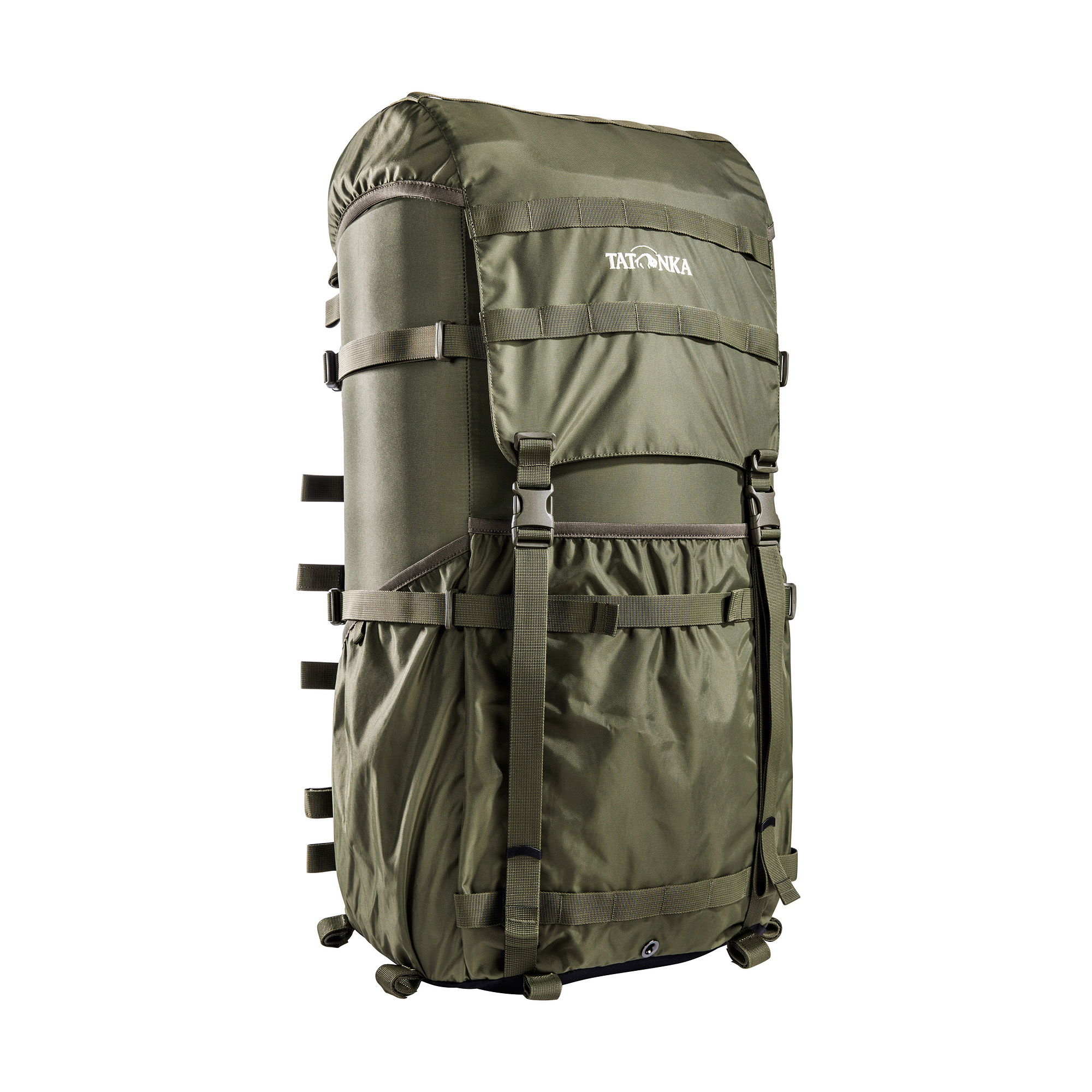 Tatonka Packsack 2 Lastenkraxe olive grün Trekkingrucksäcke - Ansicht seitlich-vorne Tasche, Rucksack, Tatonka Packsack 2 Lastenkraxe olive grün Trekkingrucksäcke - Ansicht seitlich-vorne