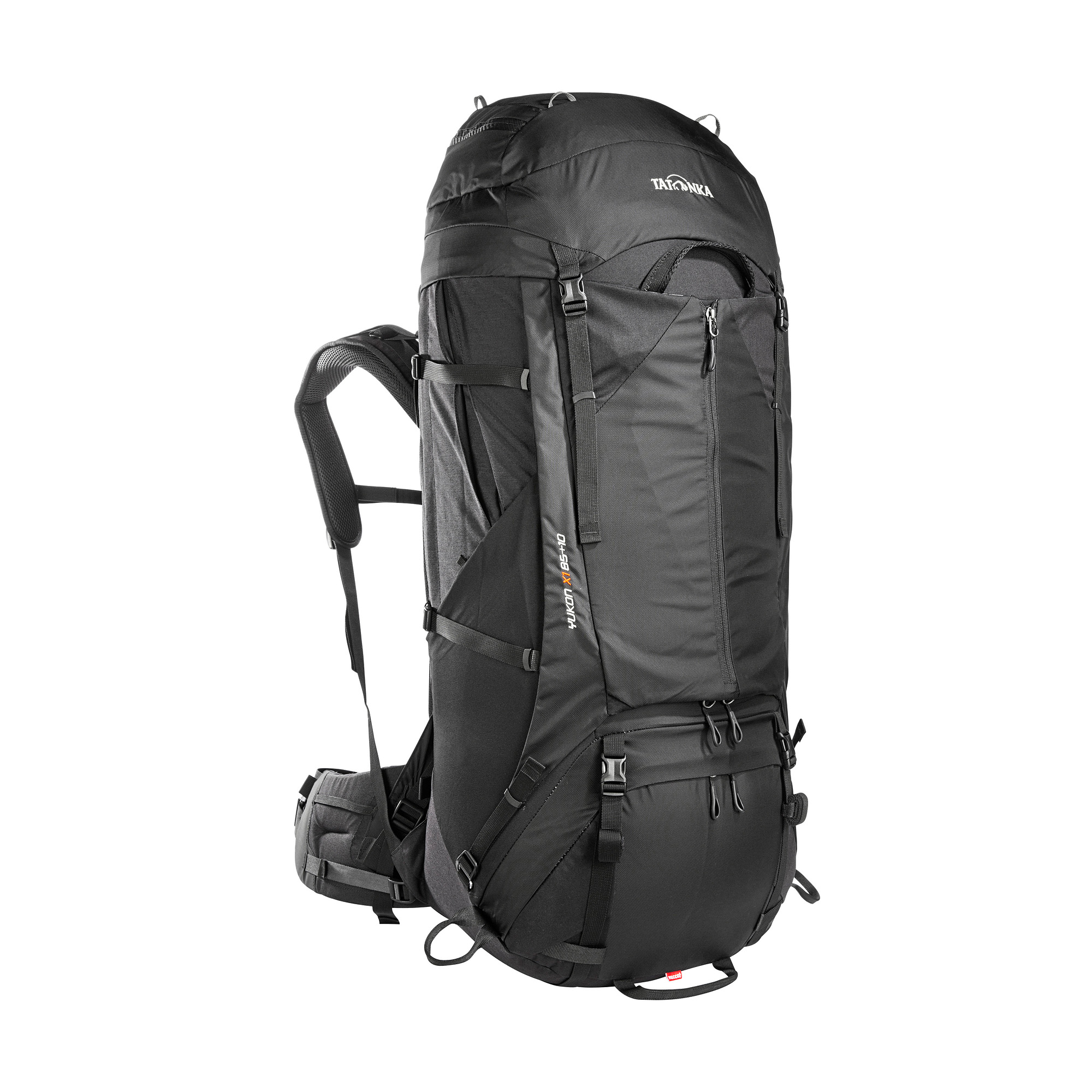 Tatonka Yukon X1 85+10 black schwarz Trekkingrucksäcke - Ansicht seitlich-vorne Tasche, Rucksack, Tatonka Yukon X1 85+10 black schwarz Trekkingrucksäcke - Ansicht seitlich-vorne