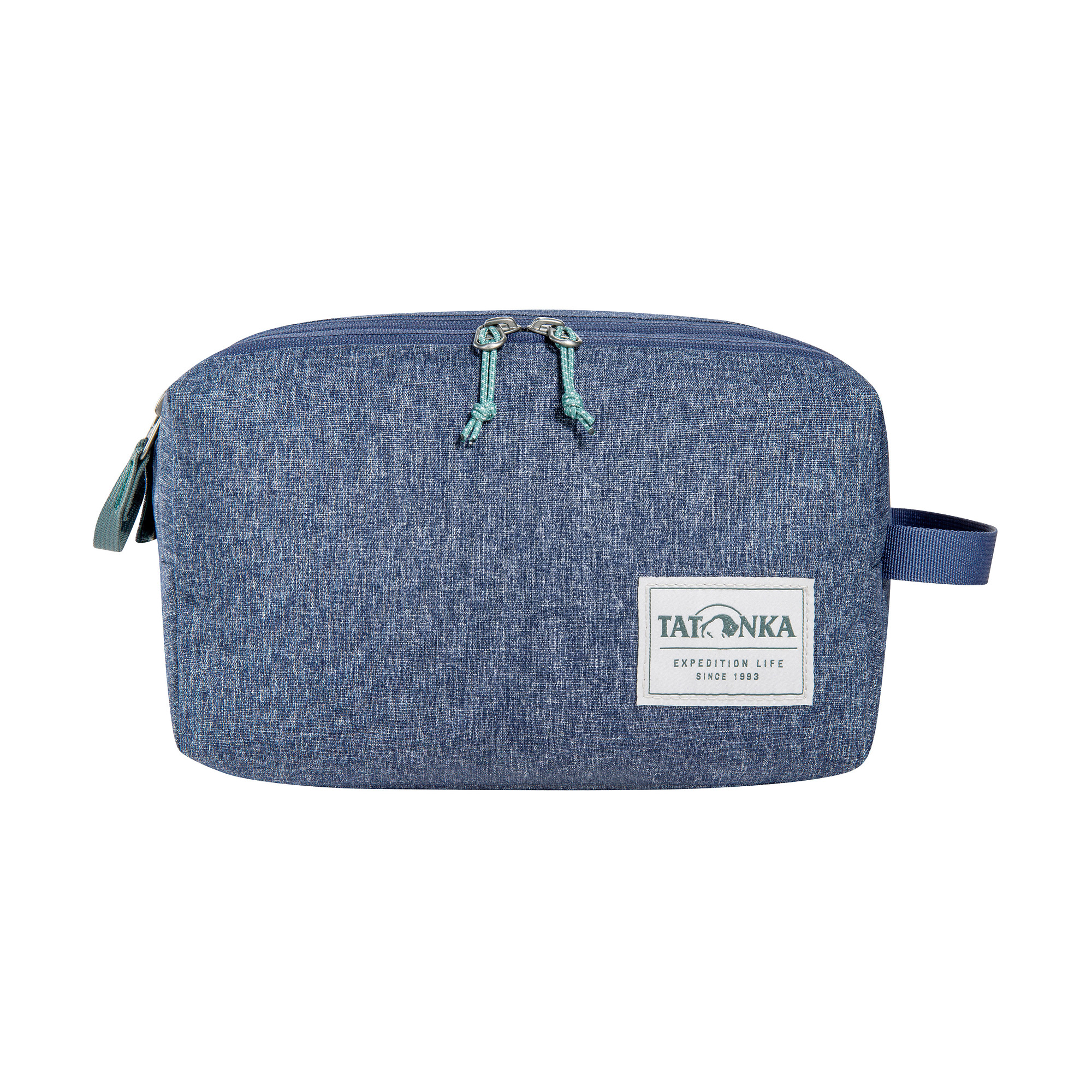 Kosmetiktasche, Denim, Blau, Reißverschlusstasche, Tatonka-Aufnäher, Tatonka Cosmetic Double Zip Pouch navy blue blau Kulturbeutel - Ansicht frontal-vorne