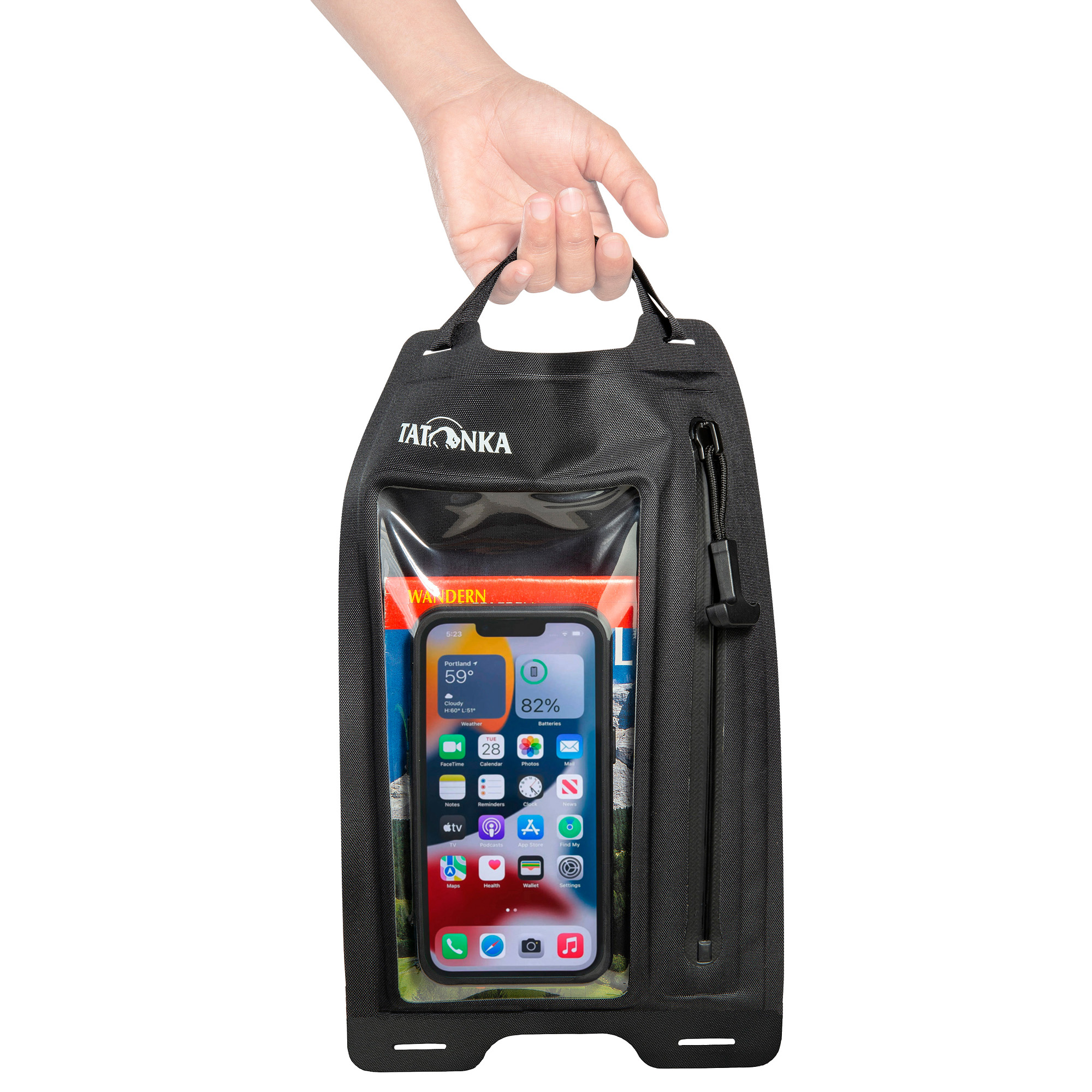 Handheld bag, Phone pouch, Phone pocket, Carrying bag, Black color, Tatonka WP Zip Neck Pouch L black schwarz - Detailansicht