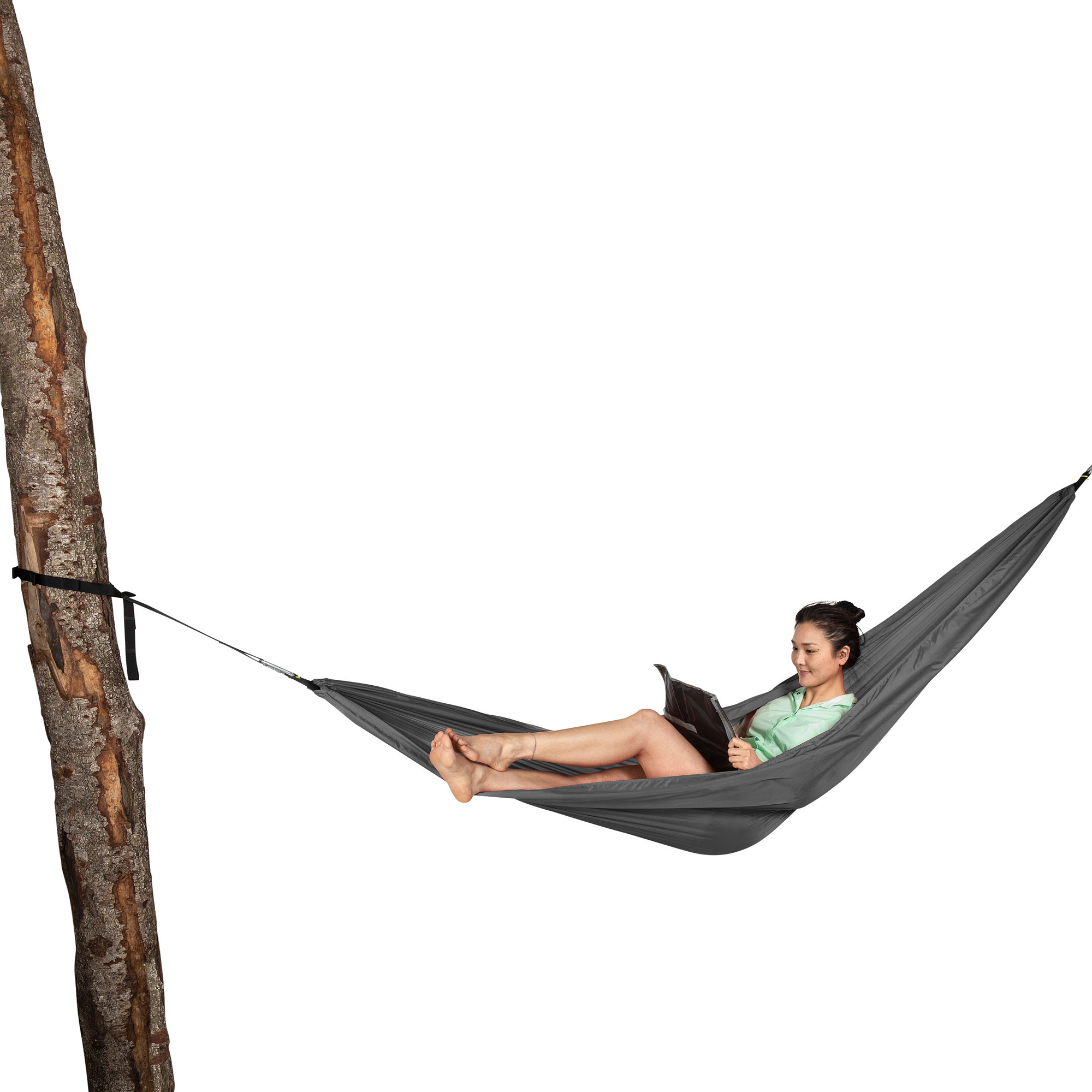 Tatonka Hammock Single titan grey grau Reisezubehör - Ansicht seitlich-vorne Moebel, Hängematte, Erwachsener, Person, Frau, Tatonka Hammock Single titan grey grau Reisezubehör - Ansicht seitlich-vorne